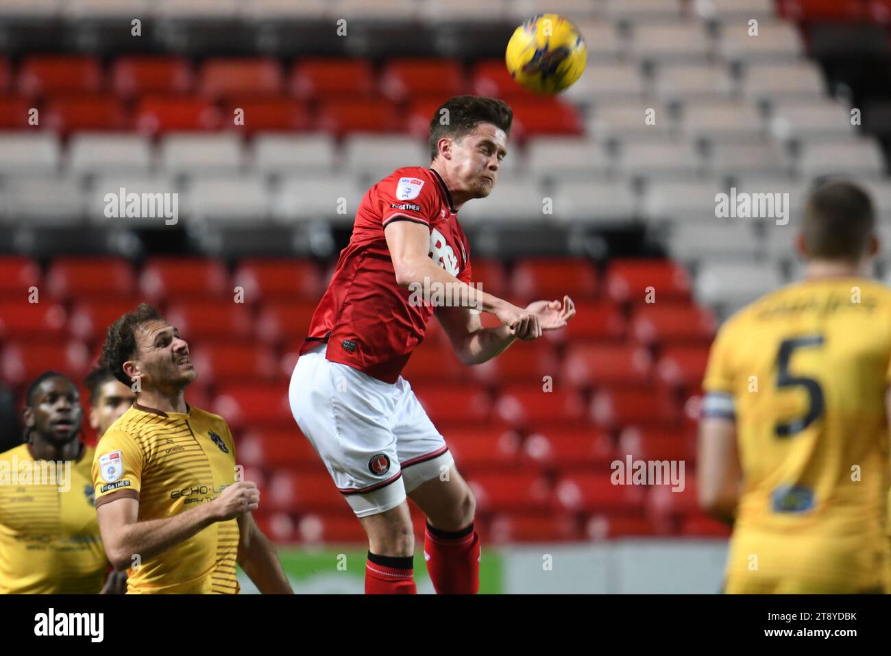 London, England. 21st Nov 2023. Lucas Ness of Charlton Athletic heads ...