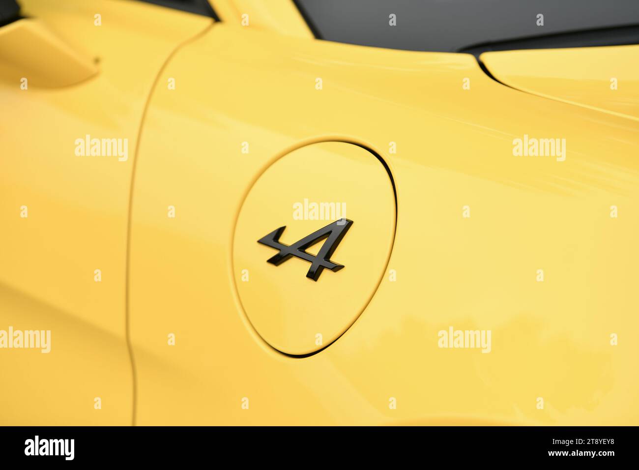 DIEPPE, FRANCE - MAY 14, 2023: Logo of Renault Alpine car classic Cars. Stock Photo