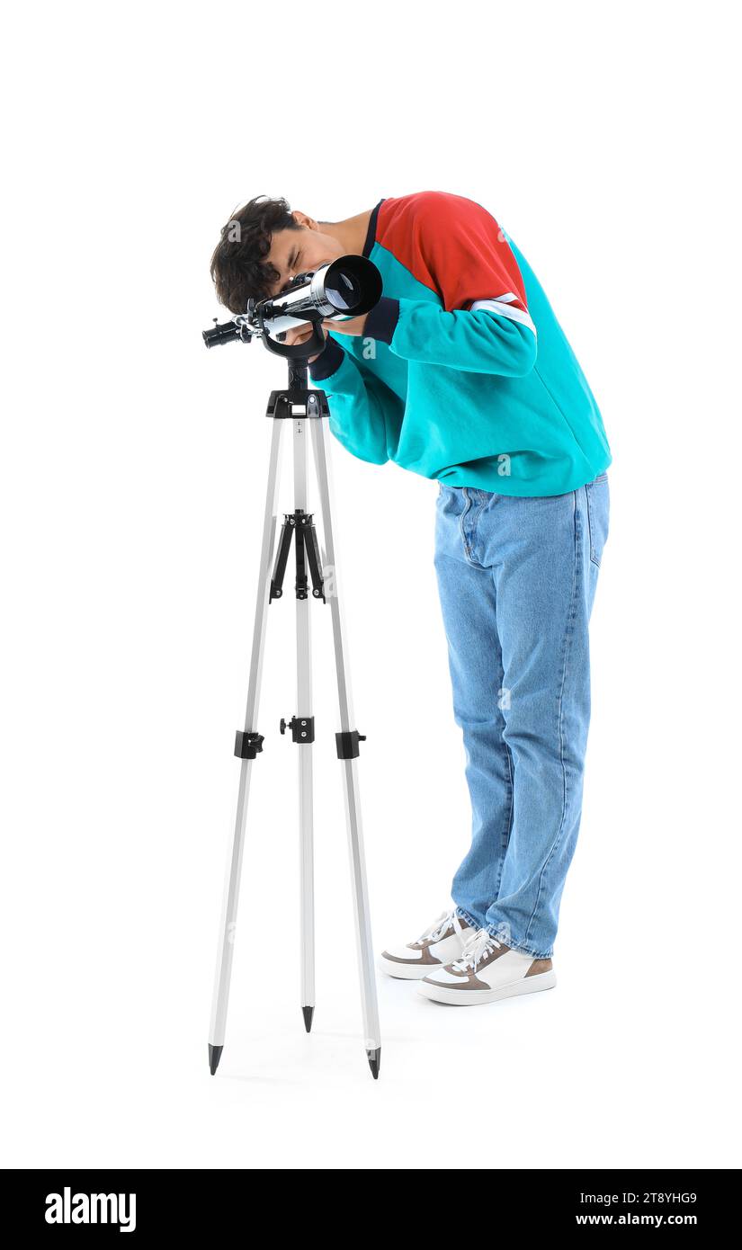 Person using telescope astronomy Cut Out Stock Images & Pictures - Alamy