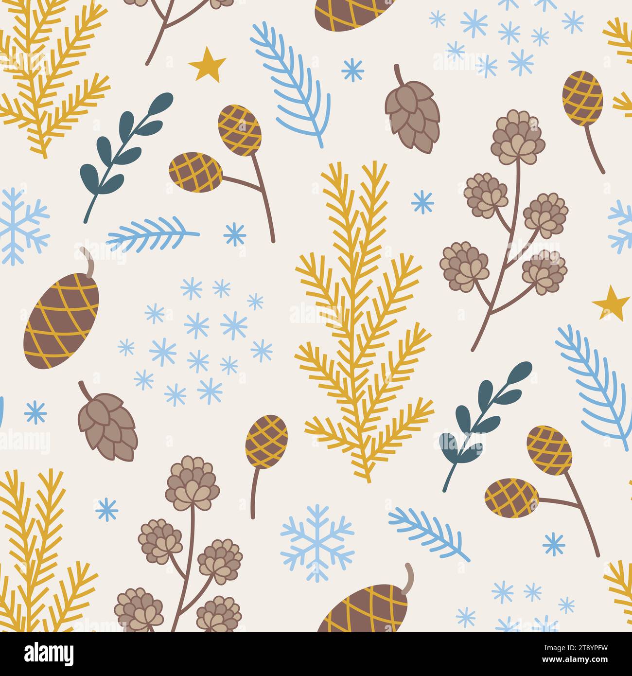 Decorative winter seamless pattern with fir and pine branch and pine ...