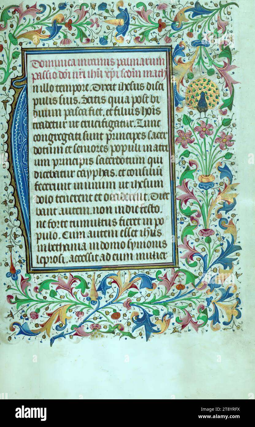 Book of Hours, Initial, Made for use in the diocese of Cambrai ca. 1450-60, this Book of Hours is extraordinary for its lavish illumination. It was likely produced by several artists within the circle of Willlem Vrelant, and the wealth of texts and images recall the richness of manuscripts by Vrelant from the same era, such as the Hours of Isabel la Católica (Biblioteca del Palacio Real, Madrid, Arm. Inf. 61) completed in Bruges ca. 1455 Stock Photo