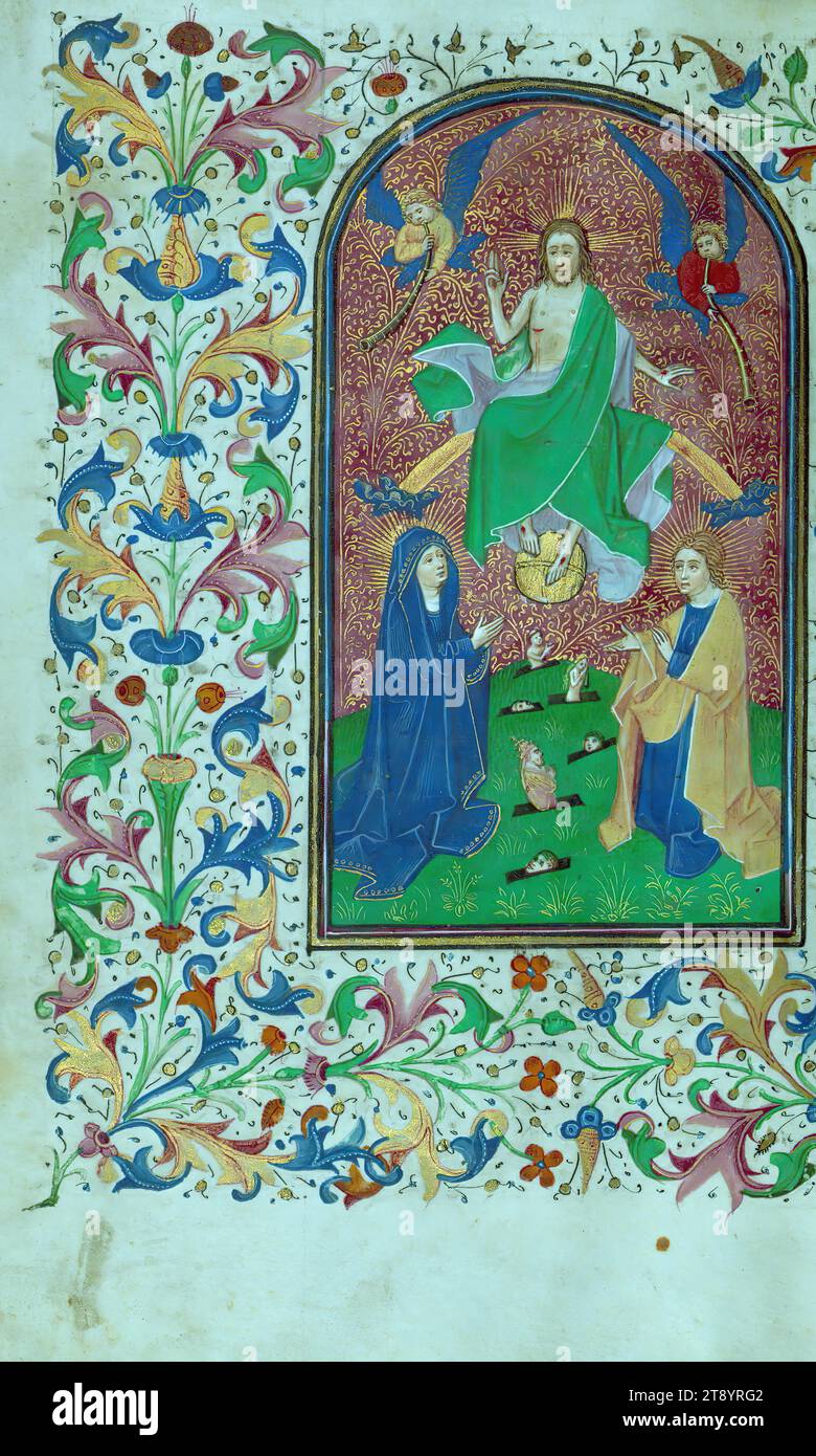 Book of Hours, The Last Judgment, Made for use in the diocese of Cambrai ca. 1450-60, this Book of Hours is extraordinary for its lavish illumination. It was likely produced by several artists within the circle of Willlem Vrelant, and the wealth of texts and images recall the richness of manuscripts by Vrelant from the same era, such as the Hours of Isabel la Católica (Biblioteca del Palacio Real, Madrid, Arm. Inf. 61) completed in Bruges ca. 1455 Stock Photo