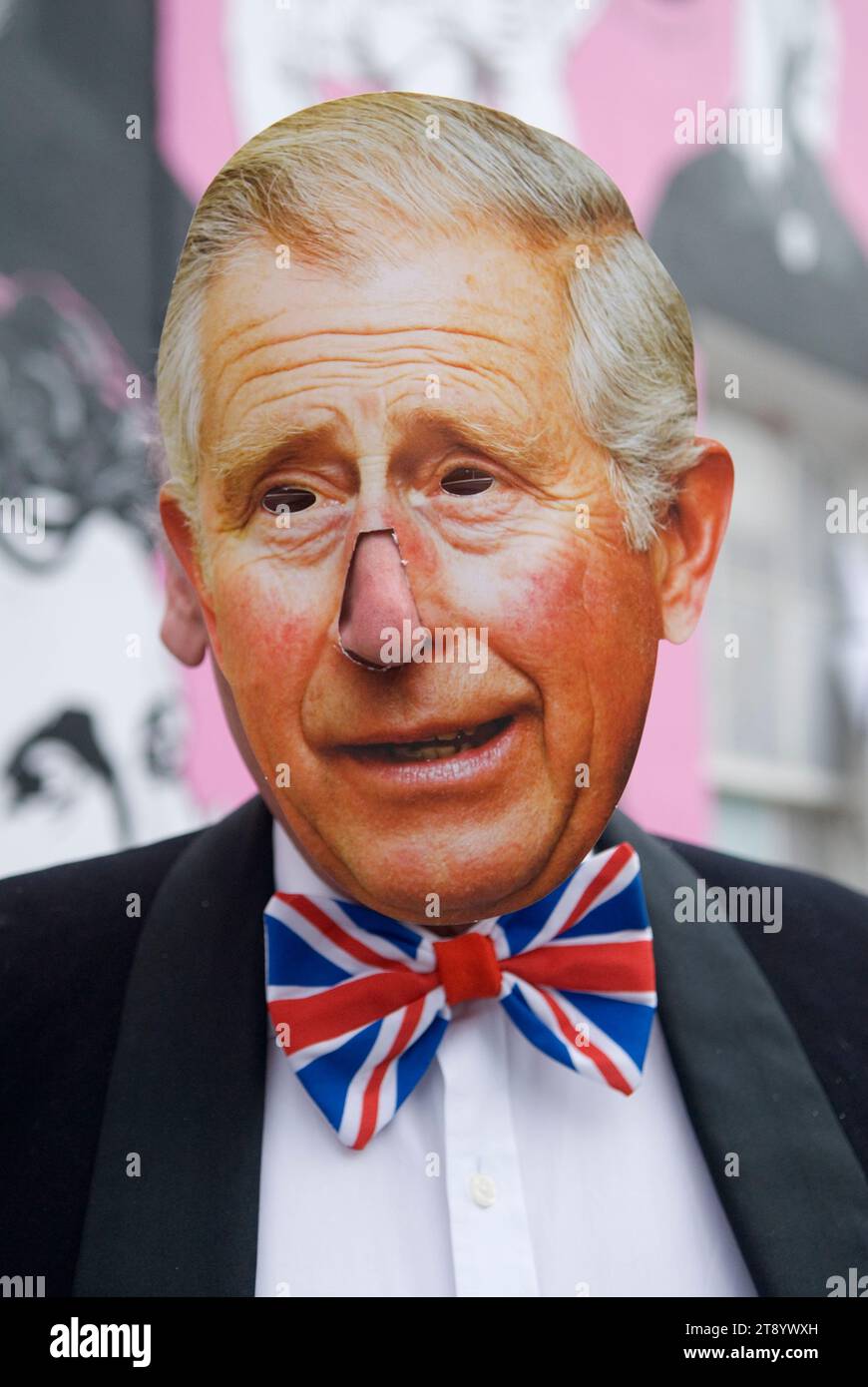 Prince Charles mask London UK. Fancy dress party for the Queen Elizabeth II Diamond Jubilee.  2012 2010s England HOMER SYKES Stock Photo