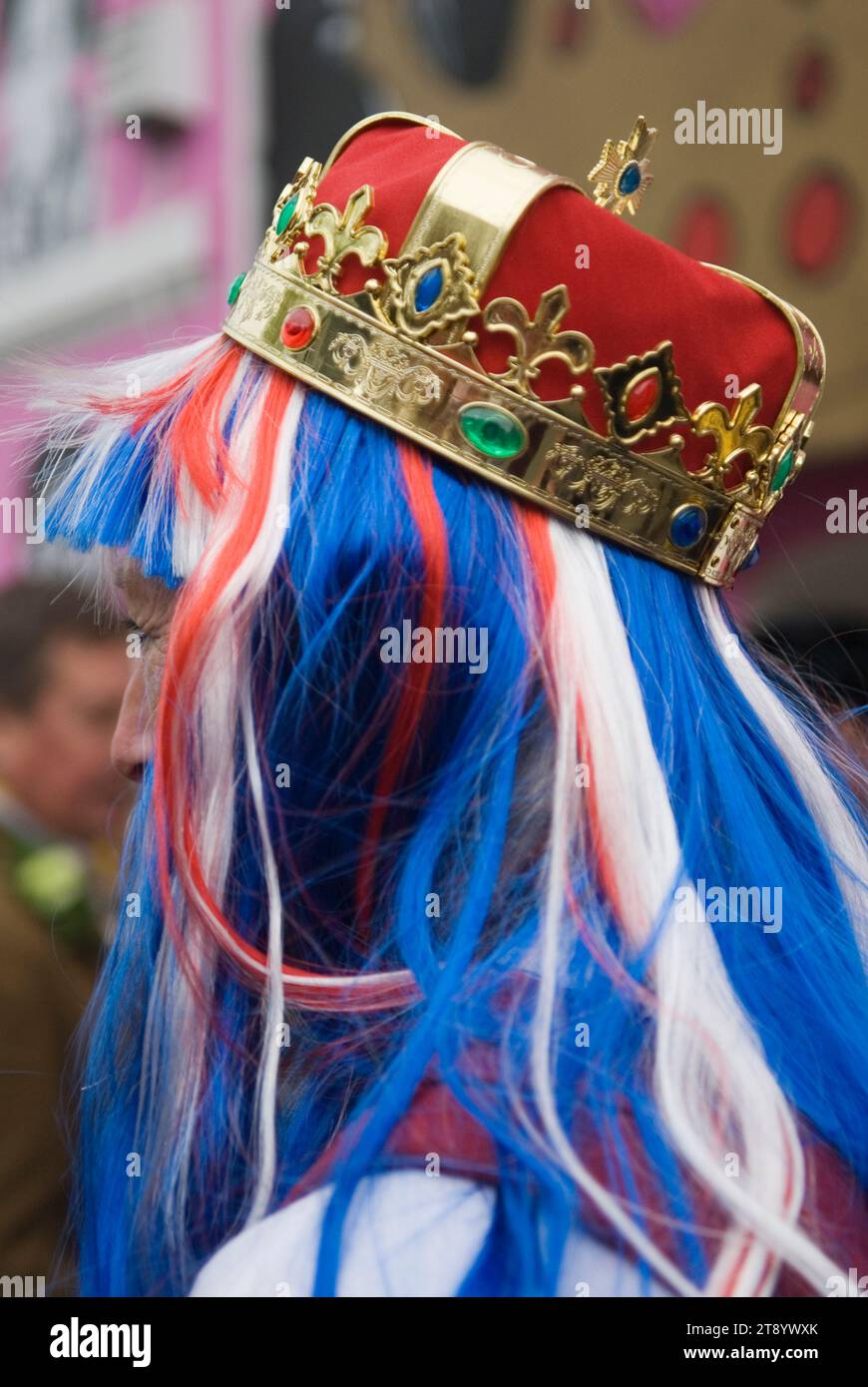 Red white and blue wig woman wearing a crown, a fancy dress party for the Queen Elizabeth II Diamond Jubilee,  2012 2010s England UK HOMER SYKES Stock Photo