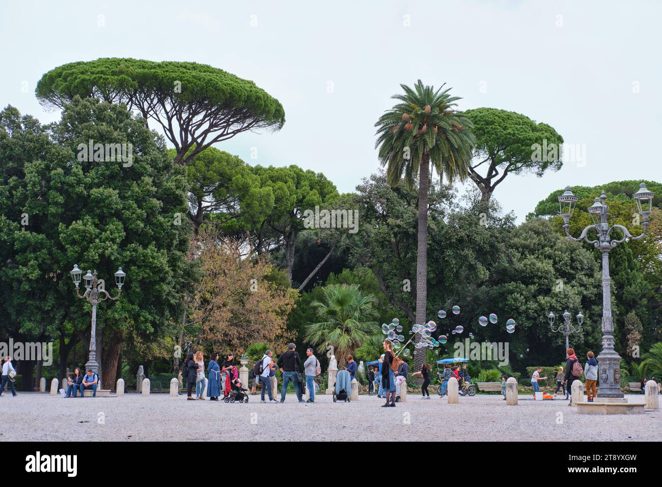 Rome, Italy - October 29 2023: The public park of the Terazze del Pincio hill, in Rome, an ideal place for green walks, is located close to the center Stock Photo