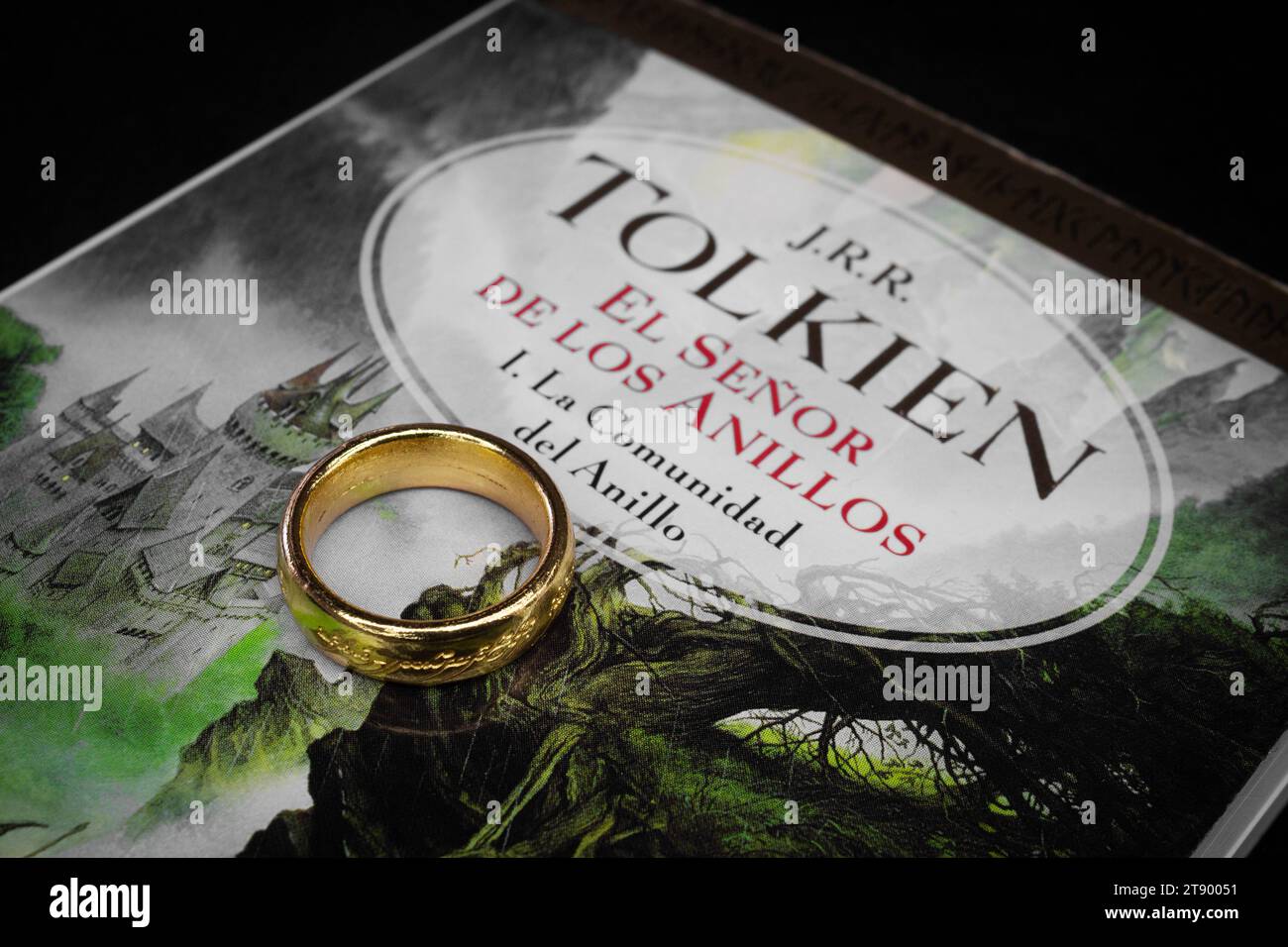 Closeup to a Ring of power of lord of the rings history over the lord