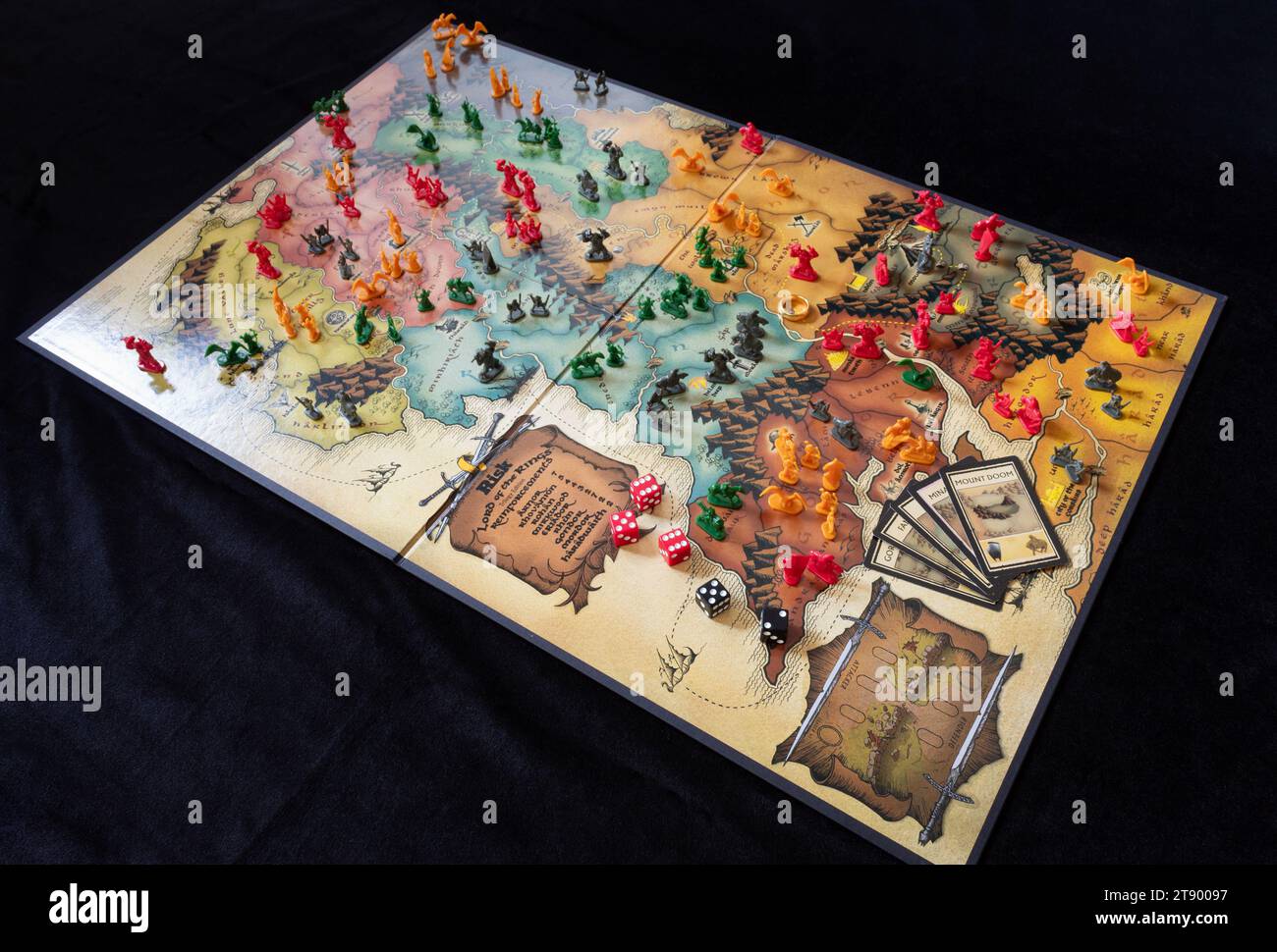 Risk Strategy board game lord of the rings trilogy edition full map with black background Stock