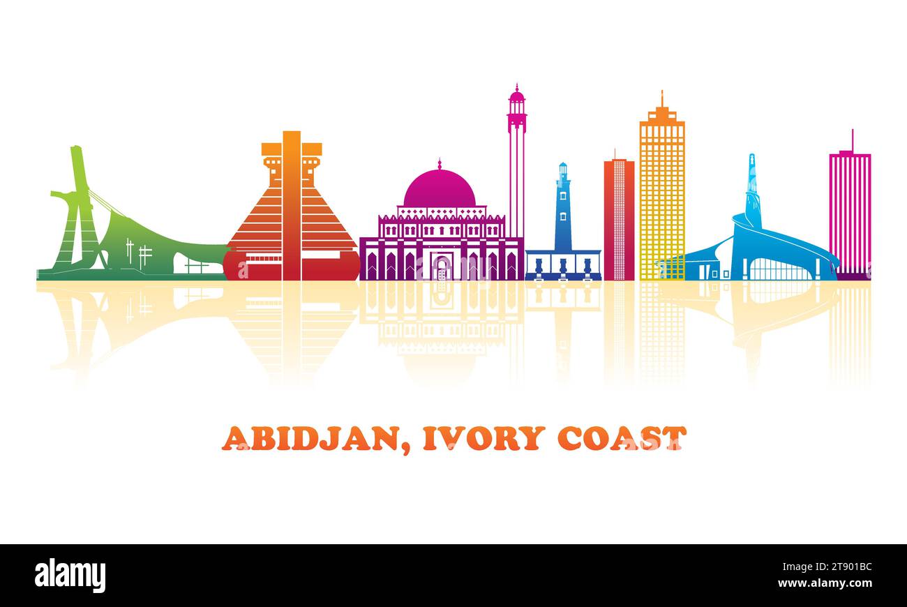 Colourfull Skyline panorama of city of Abidjan, Ivory Coast - vector illustration Stock Vector