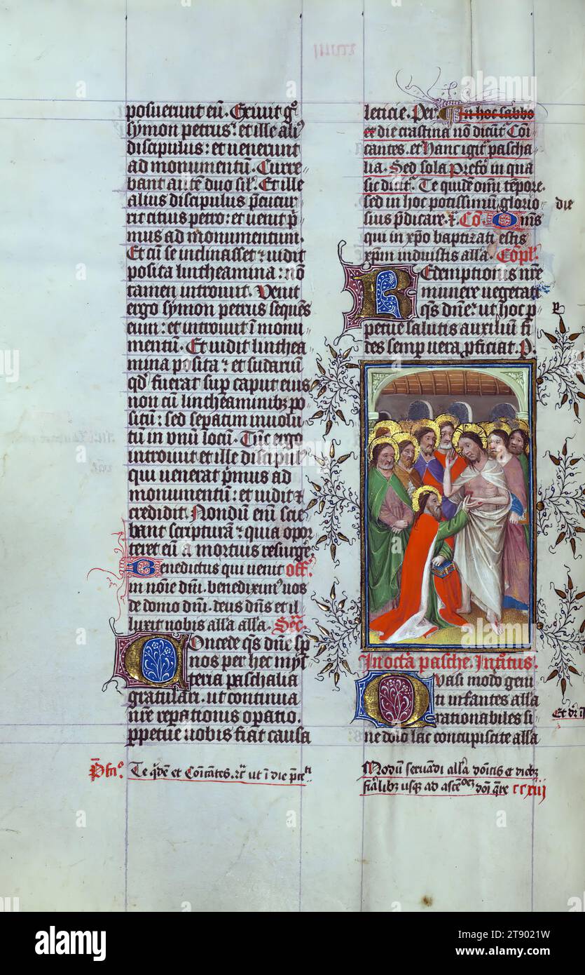 Missal of Eberhard von Greiffenklau, Incredulity of St. Thomas, The Missal of Eberhard von Greiffenklau is a masterpiece of Dutch manuscript painting. It was originally produced in the second quarter of the fifteenth century for von Greiffenklau, prebendary of Utrecht from 1446. The manuscript features work by the Masters of Zweder van Culemborg, active in the Utrecht area between 1420 and 1440, so-named after the Bishop of Utrecht 1425-33 for whom they produced a magnificent Missal in the late 1420s (now Bressanone, Bibl. del Seminario Maggiore) Stock Photo