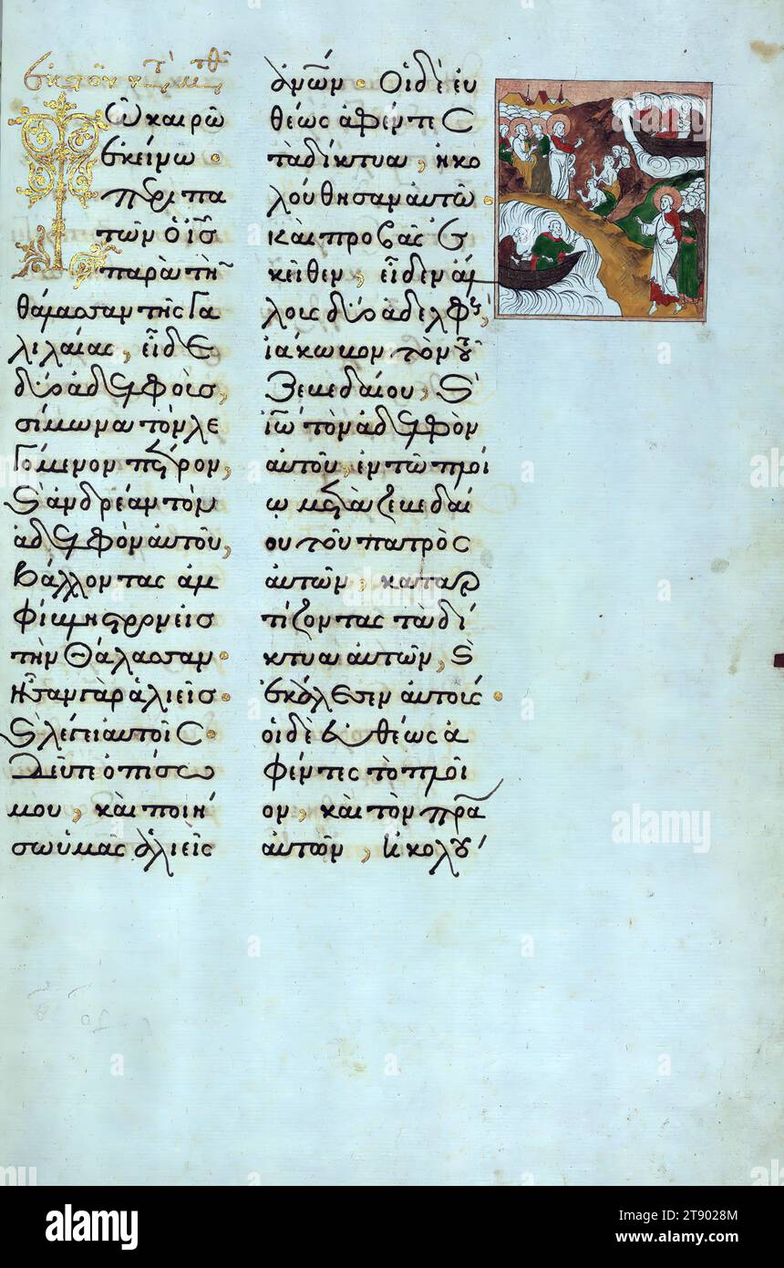 Gospel Lectionary, Christ healing the sick; The calling of Peter and ...