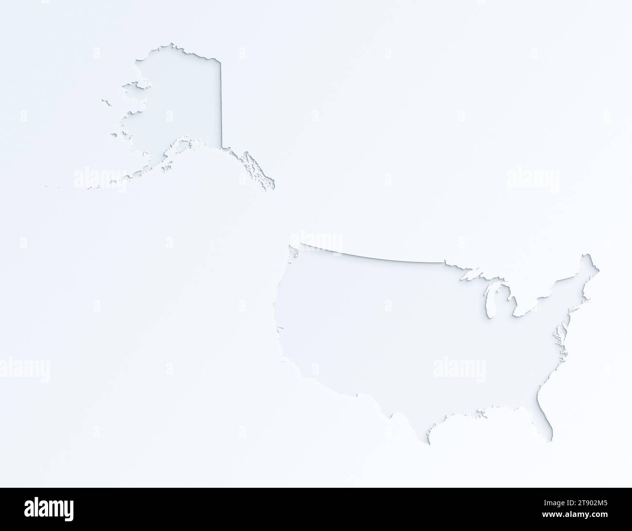 Light gray map of the United States of America (USA, America) on almost white background. Modern and stylish paper cut out effect. Stock Photo