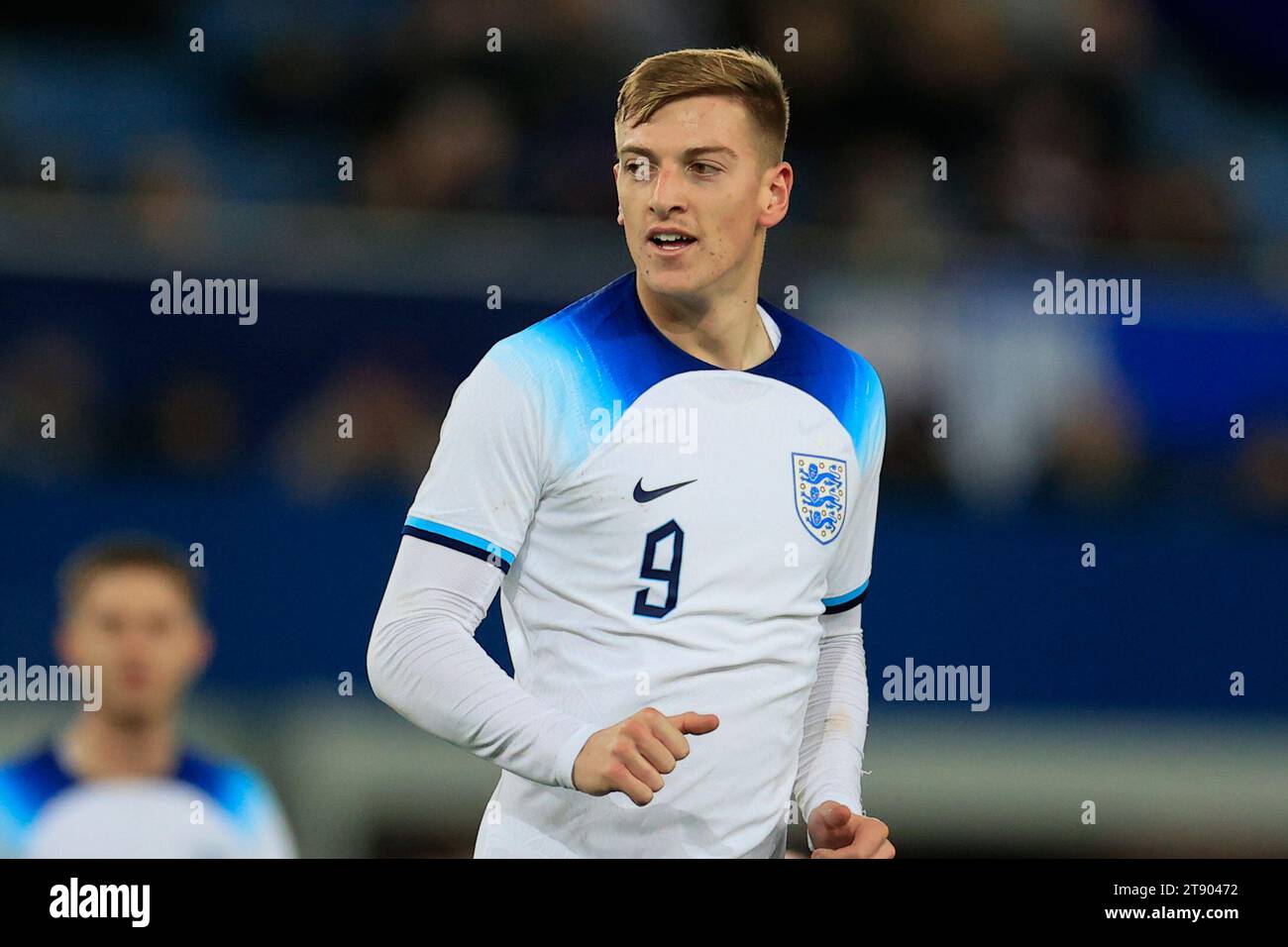 Liam Delap #9 of England U21 during the UEFA Euro U21 Qualifiers match England U21 vs Northern Ireland U21 at Goodison Park, Liverpool, United Kingdom, 21st November 2023  (Photo by Conor Molloy/News Images) Stock Photo