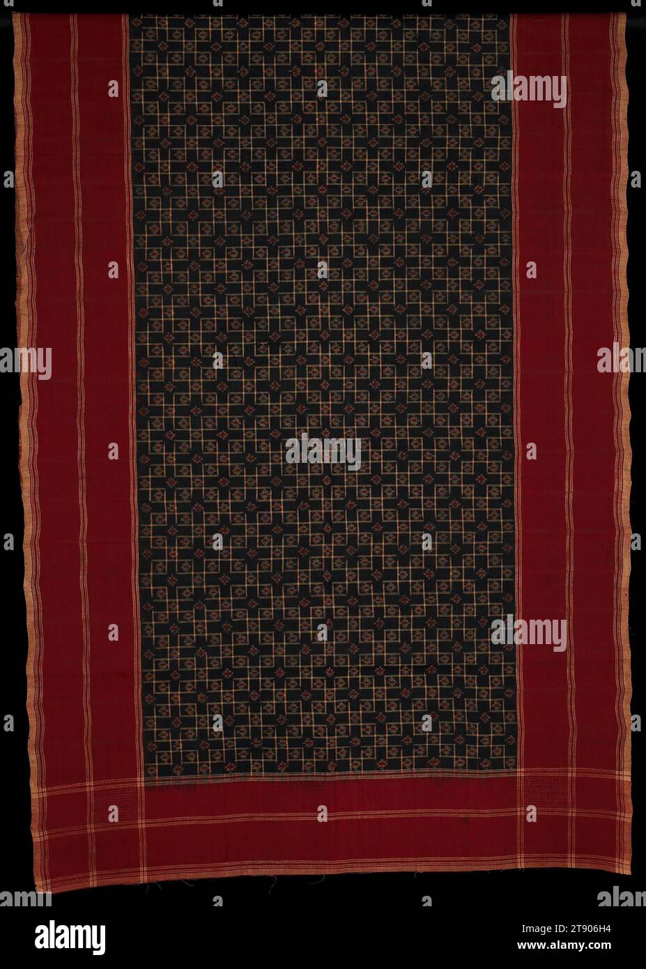 Cloth for woman's veil (Telia dupatta) or man's waist wrap (Telia lungi), late 19th-early 20th century, 109 1/2 x 47 5/16 in. (278.13 x 120.17 cm), Cotton; double ikat (Telia cloth), India, 19th-20th century, This cotton ikat fabric is from an unused stockpile of similar telia cloth - so-called because the traditional dyeing process involved treating the threads with sesame oil (tel). Produced in the southeast Indian coastal town of Chirala, telia cloth found a ready market in Hyderabad, the area's main trade center. Stock Photo