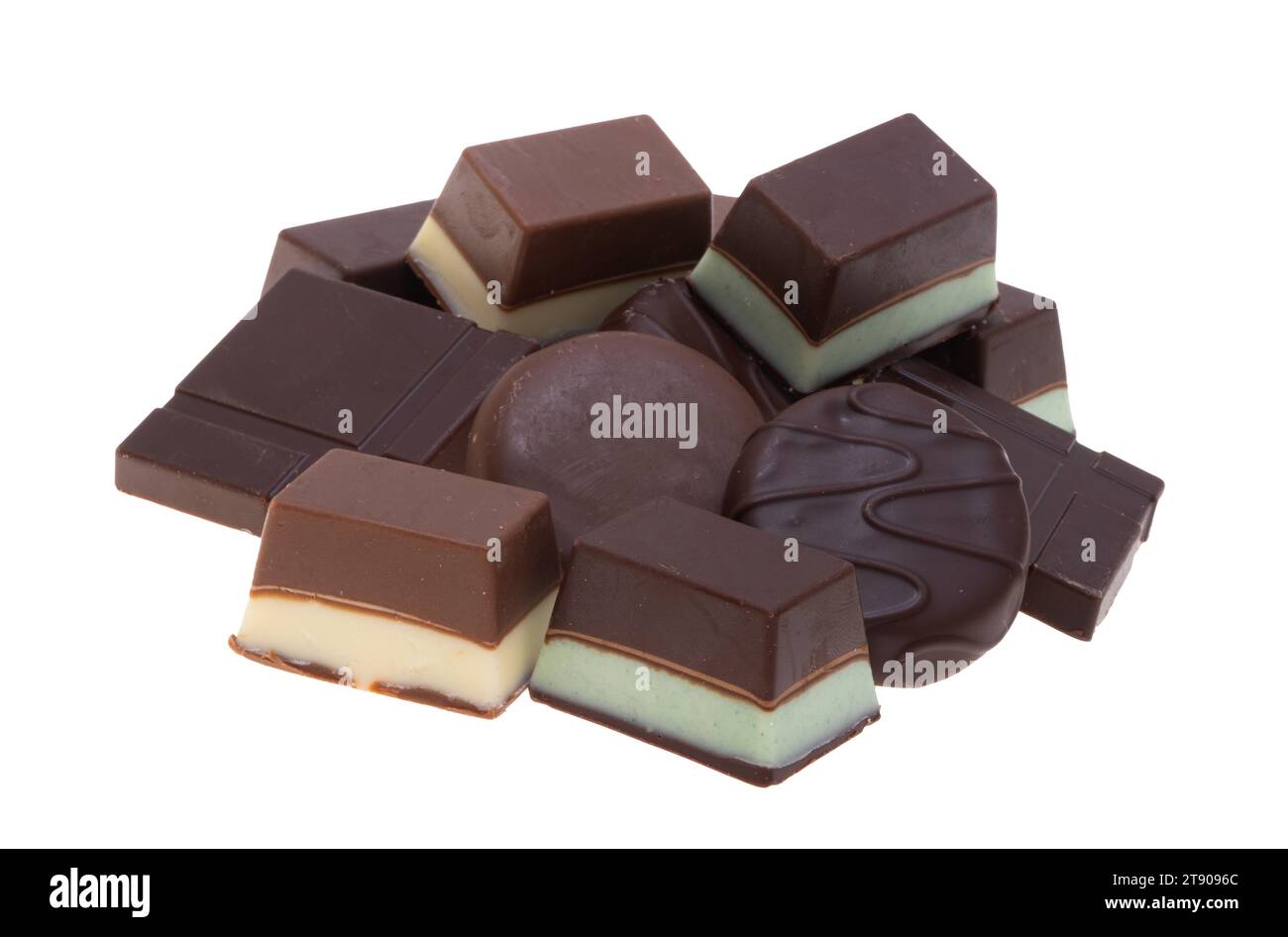 mint chocolate candies isolated on white background Stock Photo - Alamy
