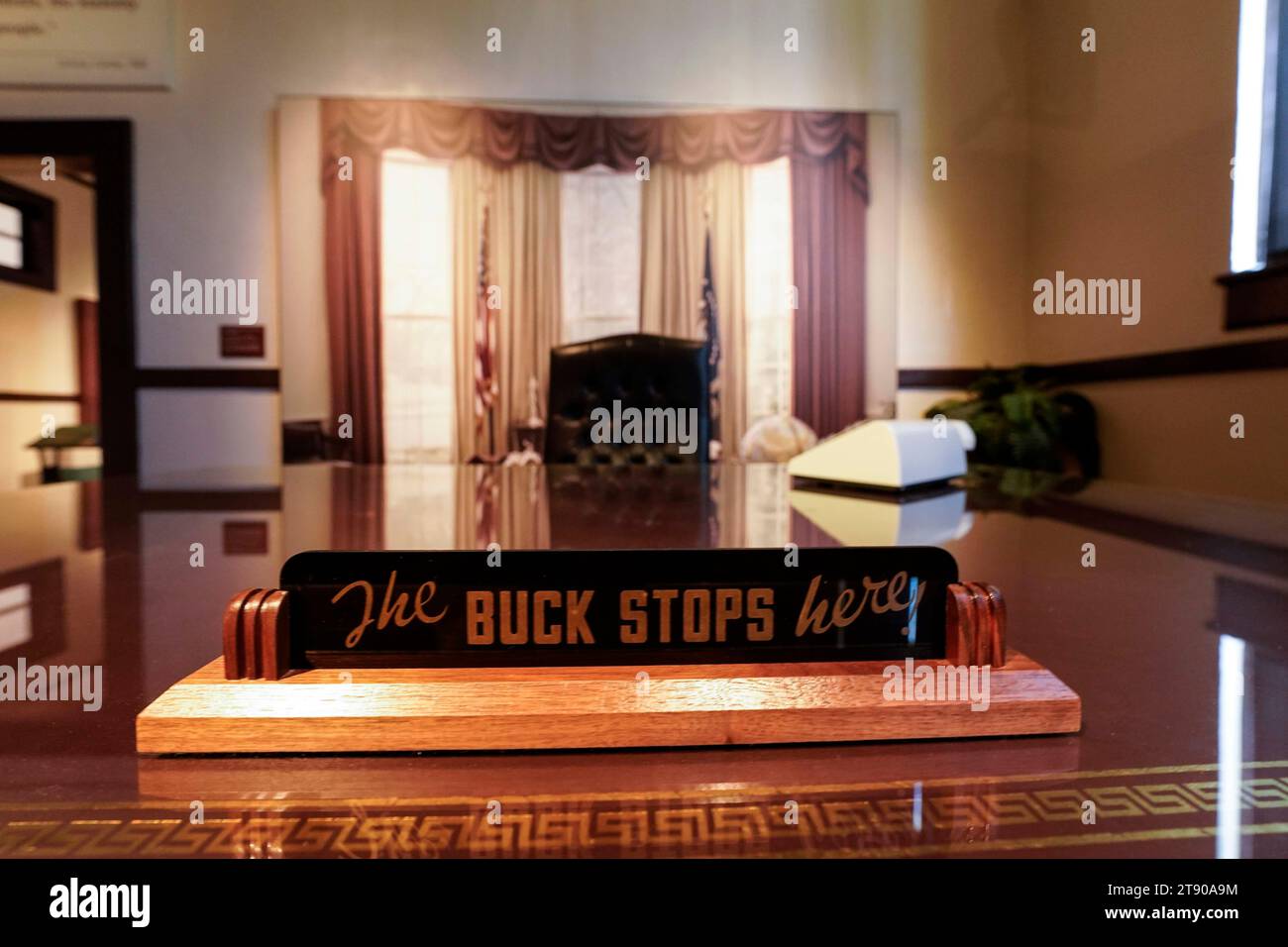 The replica Oval Office desk, the "Resolute desk" is seen at the Jimmy