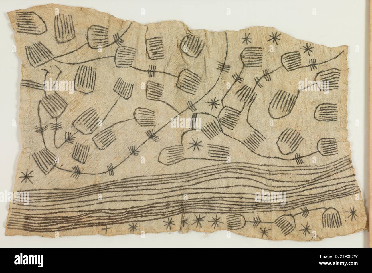Bark cloth panel, second half of 20th century, 31 3/4 x 19 in. (80.65 x 48.26 cm) (irregular)26 7/8 x 34 7/8 in. (68.26 x 88.58 cm) (outer frame), Plant fibers, pigment, Democratic Republic of Congo, 20th century Stock Photo