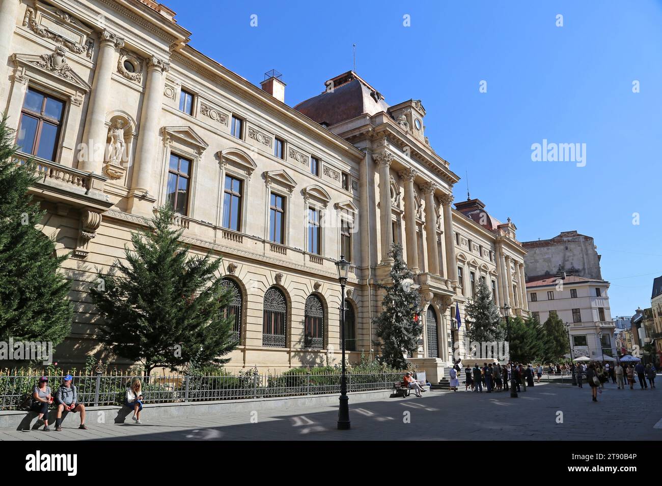National Bank of Romania (Banca Națională a României, BNR), old facade on Strada Lipscani, Old Town, Historic Centre, Bucharest, Romania, Europe Stock Photo