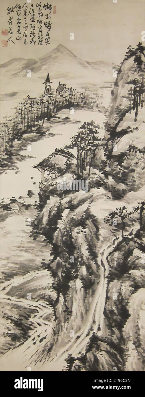 Landscape, late 19th century, Tomioka Tessai, Japanese, 1836 - 1924, 53 × 20 7/8 in. (134.62 × 53.02 cm) (image)80 3/4 × 26 3/8 in. (205.11 × 66.99 cm) (without roller), Ink on paper, Japan, 19th century Stock Photo