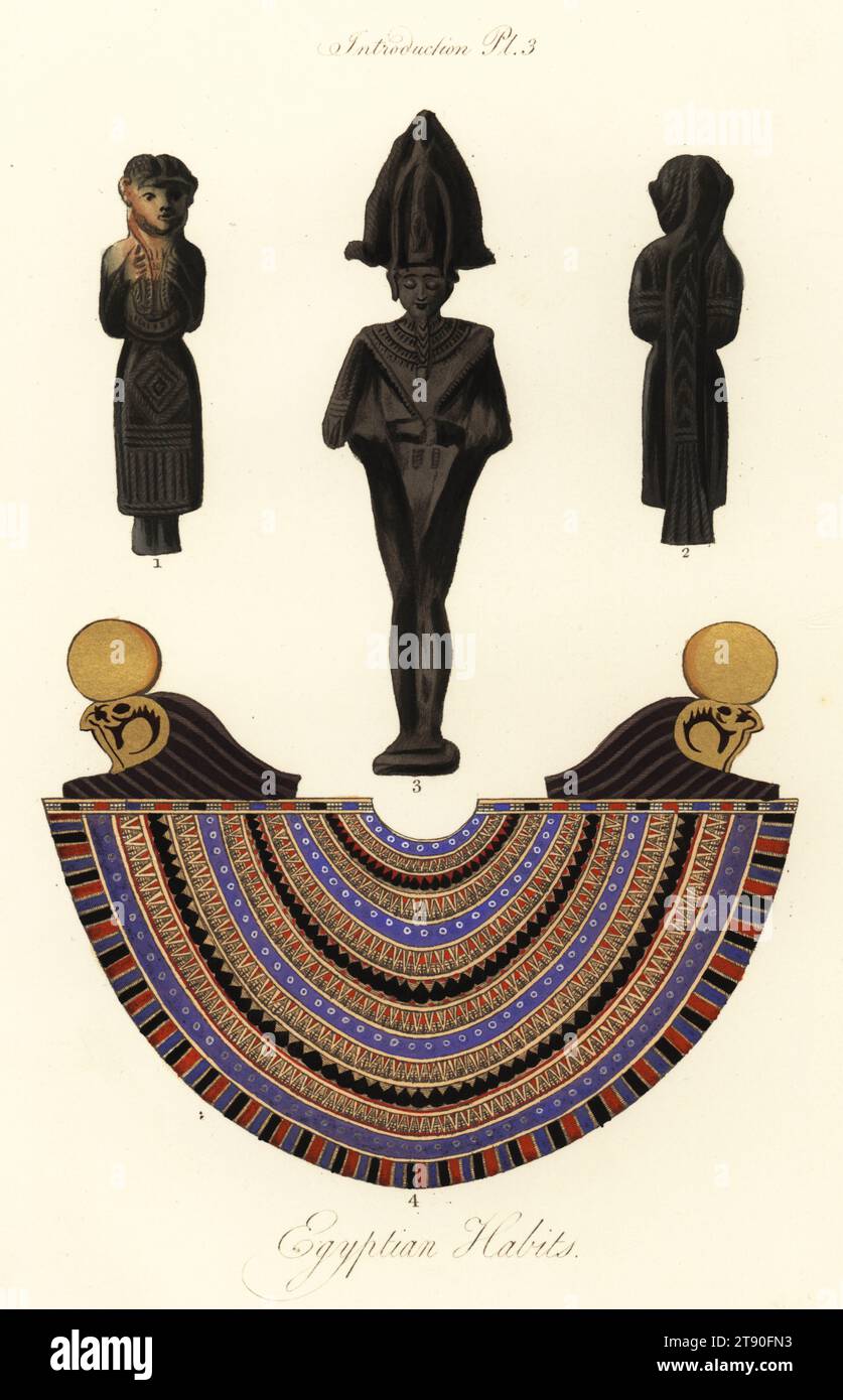 Ancient Egyptian habits. Egyptian figure 1,2, ornamental breastplate from a mummy in the British