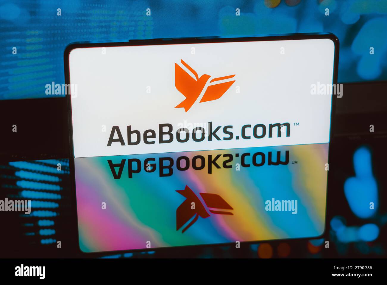 In this photo illustration, the AbeBooks logo is displayed on a