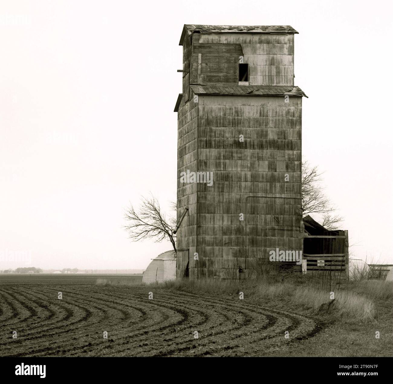 wooden grain elevatorson the prairie Stock Photo