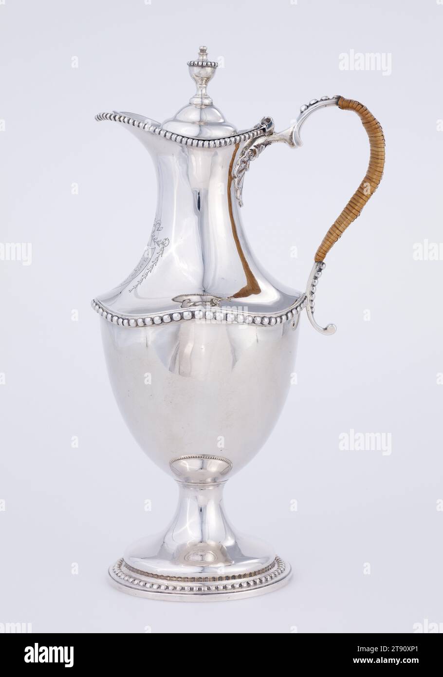 Covered jug, 1773-1774, Charles Wright, British, English, active c. 1754-1790, 12 x 7 x 5in. (30.5 x 17.8 x 12.7cm), Silver, rattan (replaced), England, 18th century Stock Photo