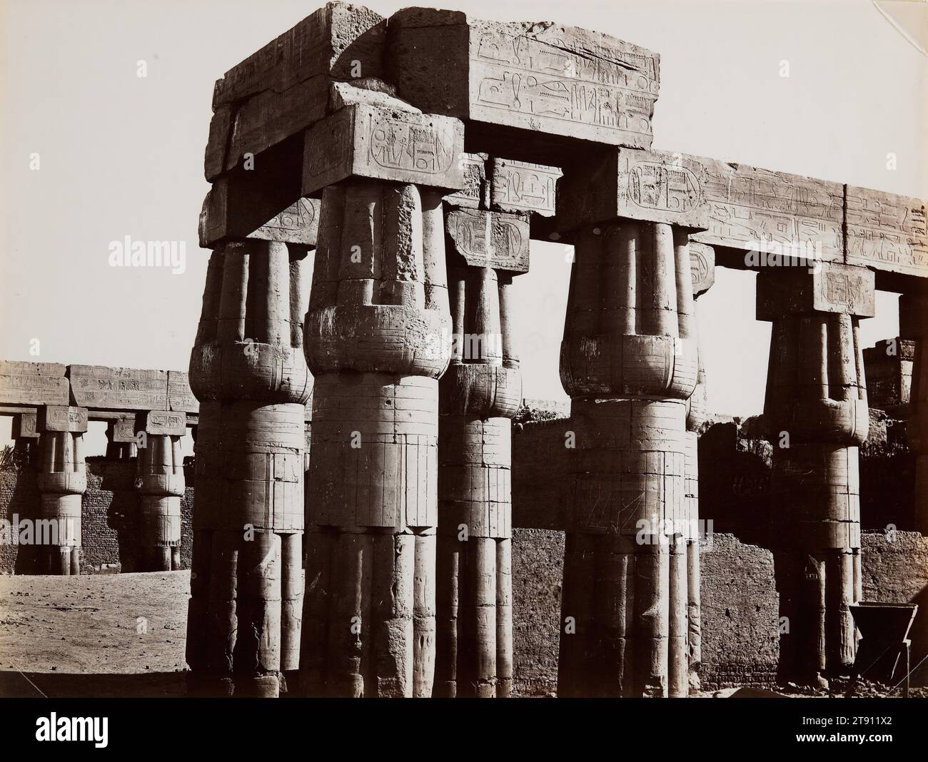 Court of Amenhotep III, Temple of Amun, Luxor, Egypt, 19th century, Pascal Sebah, Turkish, 1823 - 1886, 7 3/4 x 10 1/4 in. (19.69 x 26.04 cm) (image, sheet), Albumen print, Turkey, 19th century Stock Photo