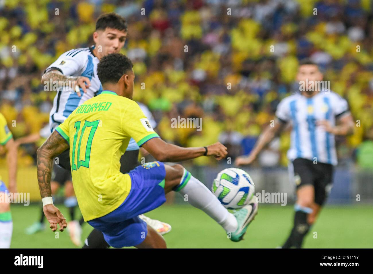 Rio De Janeiro, Brazil. 21st Nov, 2023. Rodrygo during Brazil x Argentina held at the Maracanã Stadium in the World Cup qualifiers, on Tuesday night (21), in Rio de Janeiro, RJ. Credit: Celso Pupo/FotoArena/Alamy Live News Stock Photo