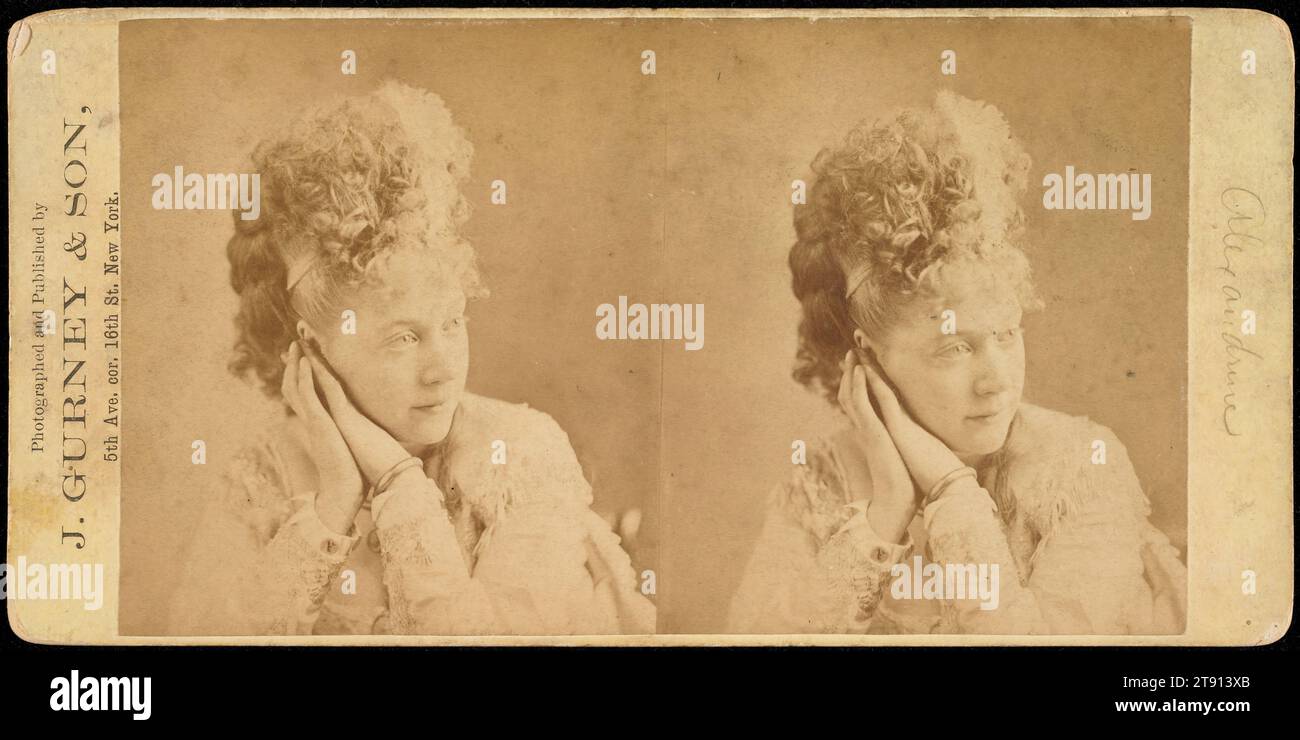 Alexandrine, 1869-1874, Jeremiah Gurney, American, 1812 - 1895, 3 5/16 x 5 3/4 in. (8.41 x 14.61 cm) (image)3 7/16 x 6 15/16 in. (8.73 x 17.62 cm) (mount), Albumen print (stereocard), United States, 19th century Stock Photo