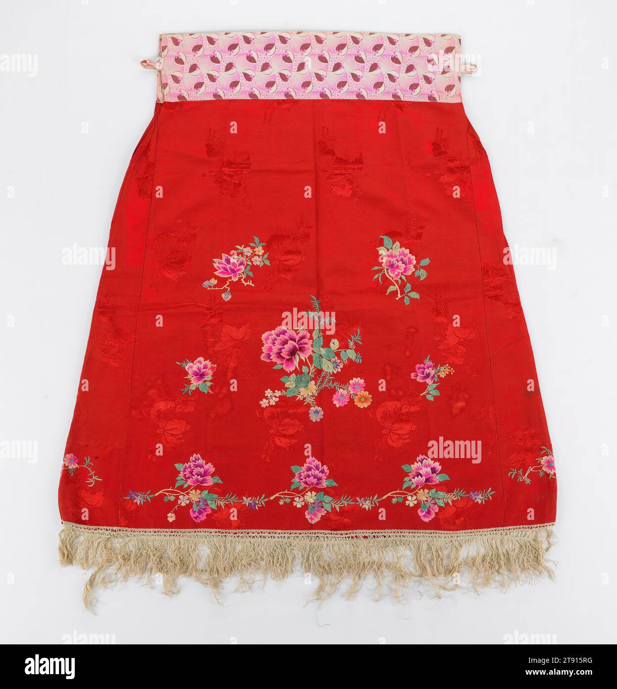 Woman's Festive Wrap Around Skirt, late 20th century, 34 x 30 5/8 in. (86.36 x 77.8 cm) (includes fringe), Satin, polyester, embroidery, China, 20th century Stock Photo