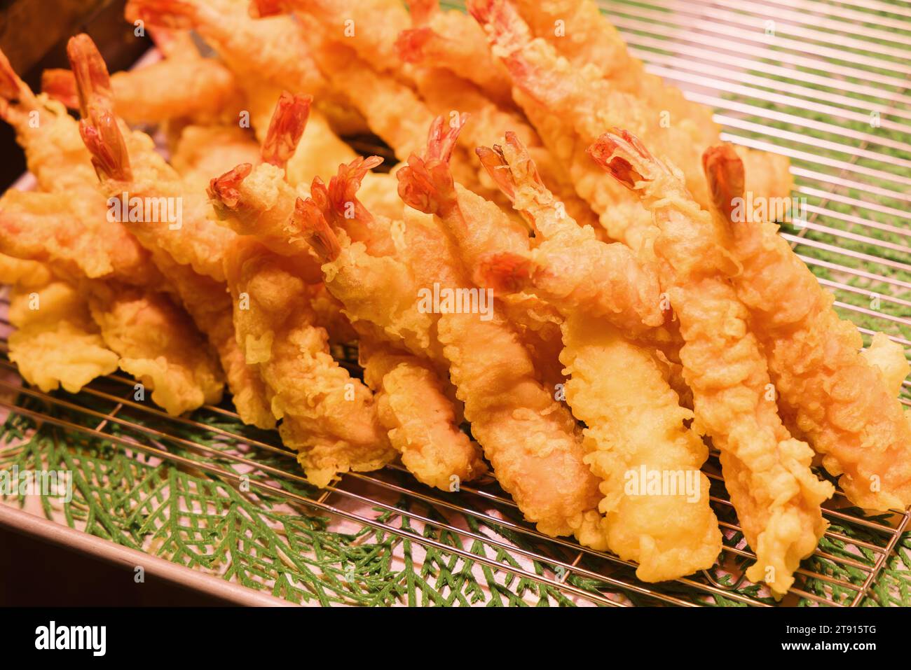 picture of a pile of Japanese shrimps tempura on a grid Stock Photo Alamy