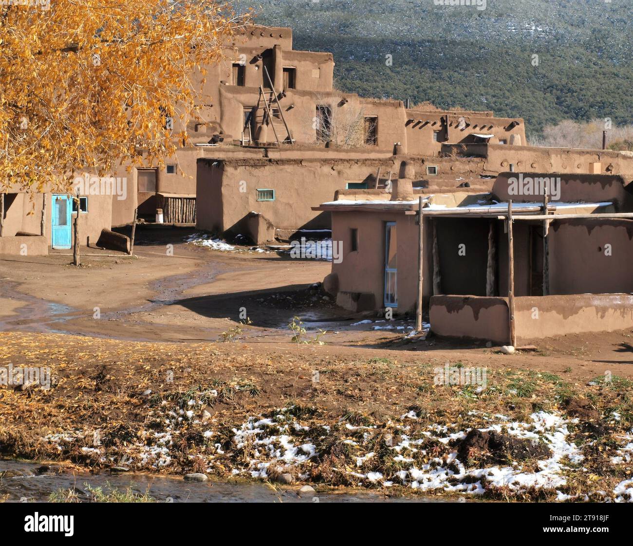 Taos Pueblo adobe dwellings and community area Stock Photo