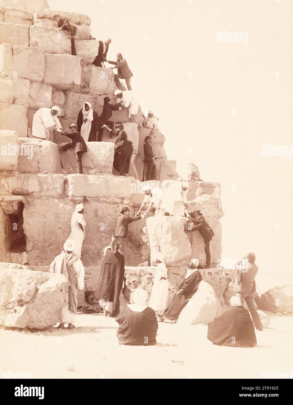 Ascension de Pyramide, 19th century, Abdullah Frères, Turkish, 9 15/16 x 7 11/16 in. (25.24 x 19.53 cm) (image)14 x 11 in. (35.56 x 27.94 cm) (mount), Albumen print, Turkey, 19th century Stock Photo