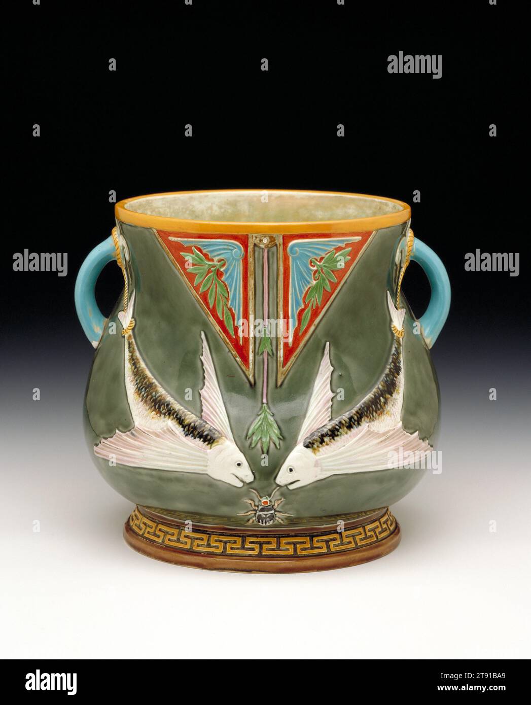 Aquarian flower pot, c. 1873, Christopher Dresser; Manufacturer: Wedgwood, Scottish, 1834-1904, 8 x 9 1/8 in. (20.32 x 23.18 cm), Glazed ceramic, England, 19th century Stock Photo