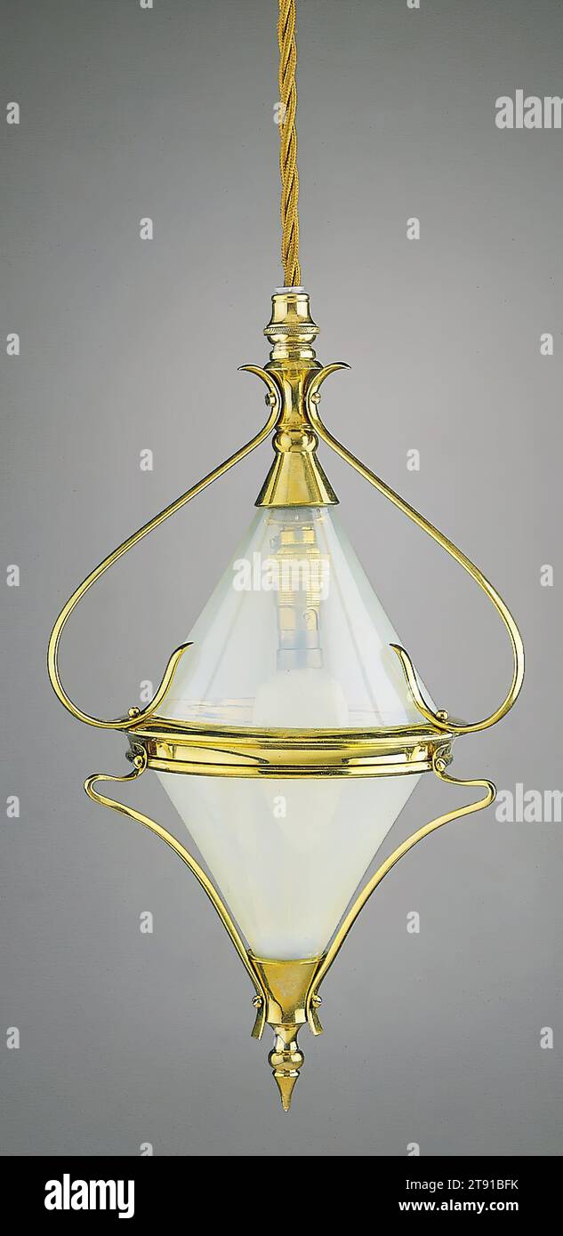 Hanging lantern, c. 1895, William Arthur Smith Benson, British, English, 1854–1924, 11 x 6 1/2in. (27.9 x 16.5cm), Glass, brass, England, Arts and Crafts Stock Photo