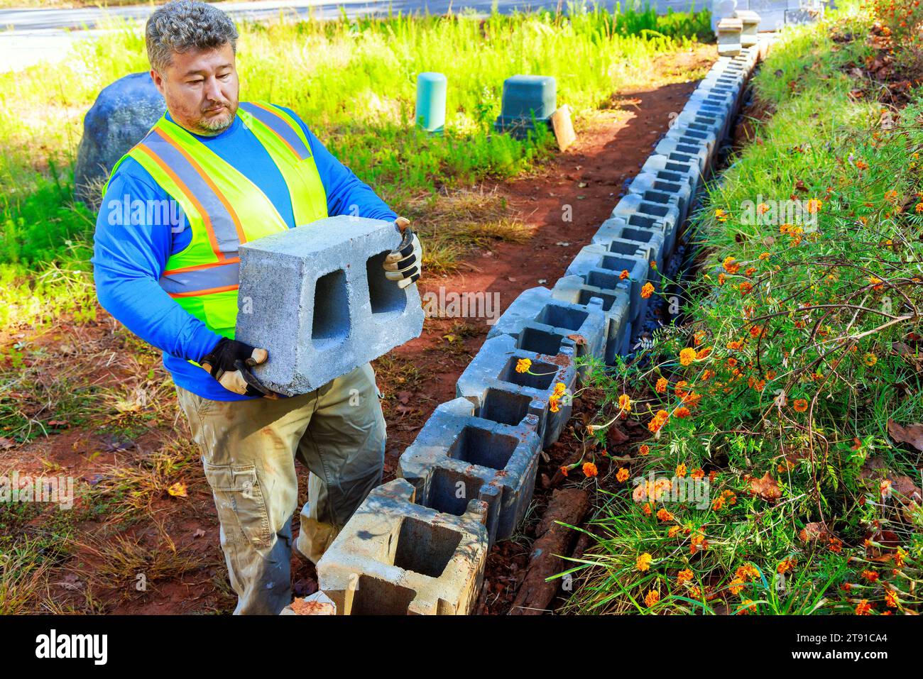 An Installation Of New Wall Was On Construction Site Of Large Block An installation of new wall was on construction site of large block