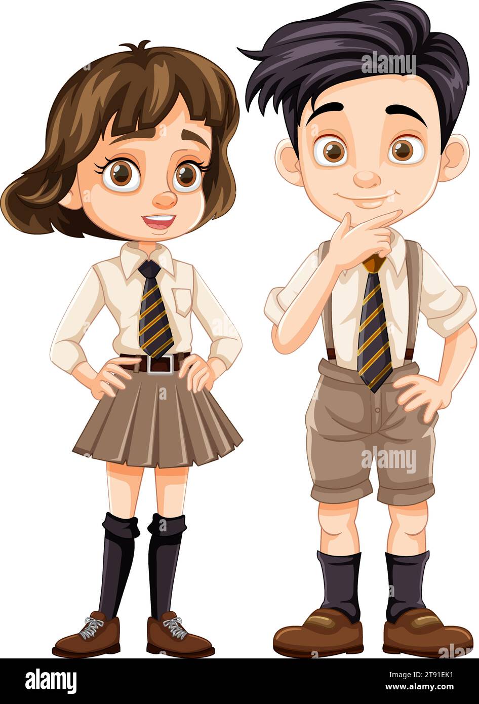 Vector illustration of male and female students standing in uniforms ...