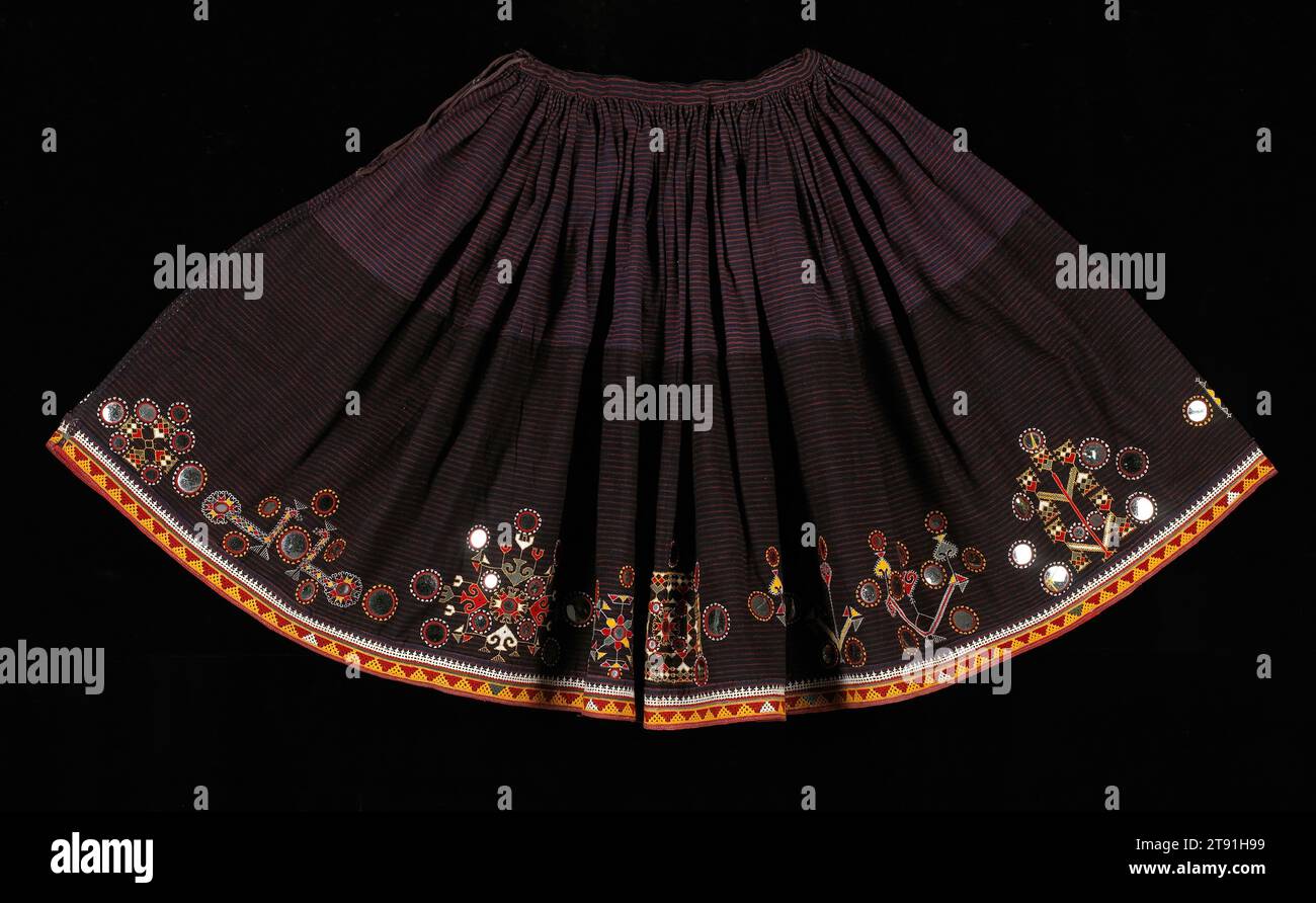 Skirt, c. 1970, 31 x 104 in. (78.74 x 264.16 cm), Cotton, mirrors; embroidery, India, 20th century Stock Photo