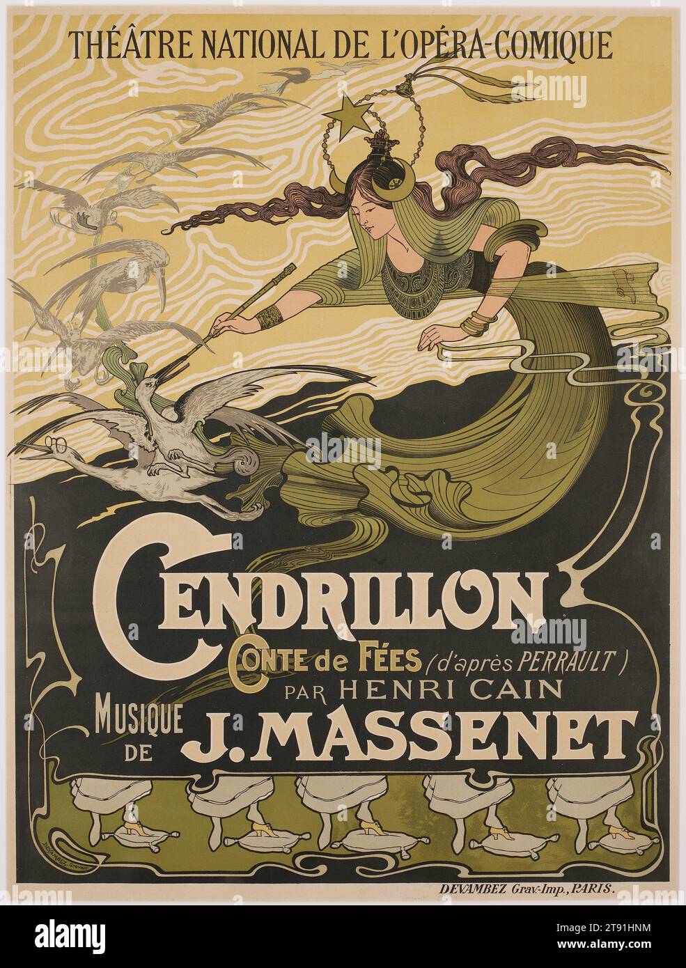 Cendrillon, 1899, Emile Bertrand, French, 31 x 23 1/4 in. (78.74 x 59.06 cm) (sight)37 1/4 x 28 1/4 in. (94.62 x 71.76 cm) (outer frame), Color lithograph, France, 19th century Stock Photo