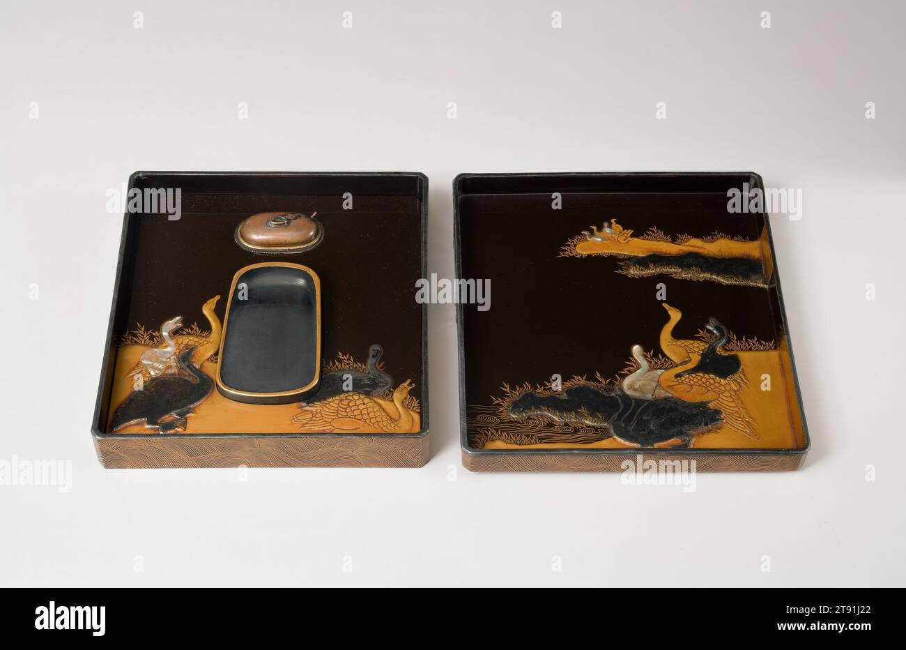 Japanese Suzuribako Black Lacquer Writing Box with Gilt Decoration Japanese Suzuribako Black Lacquer Writing Box with Gilt Decoration