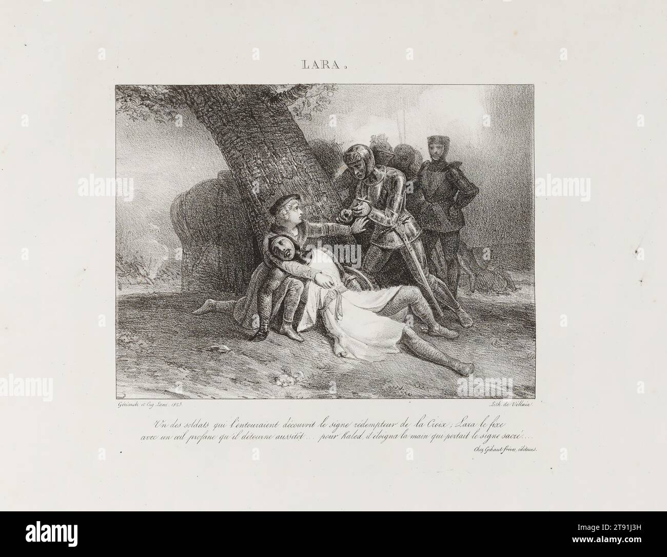 Lara, 1823, Jean Louis André Théodore Géricault; Artist: Eugène Louis Lami, French, 1800 - 1890, 5 x 7 in. (12.7 x 17.78 cm) (image), Lithograph, France, 19th century Stock Photo