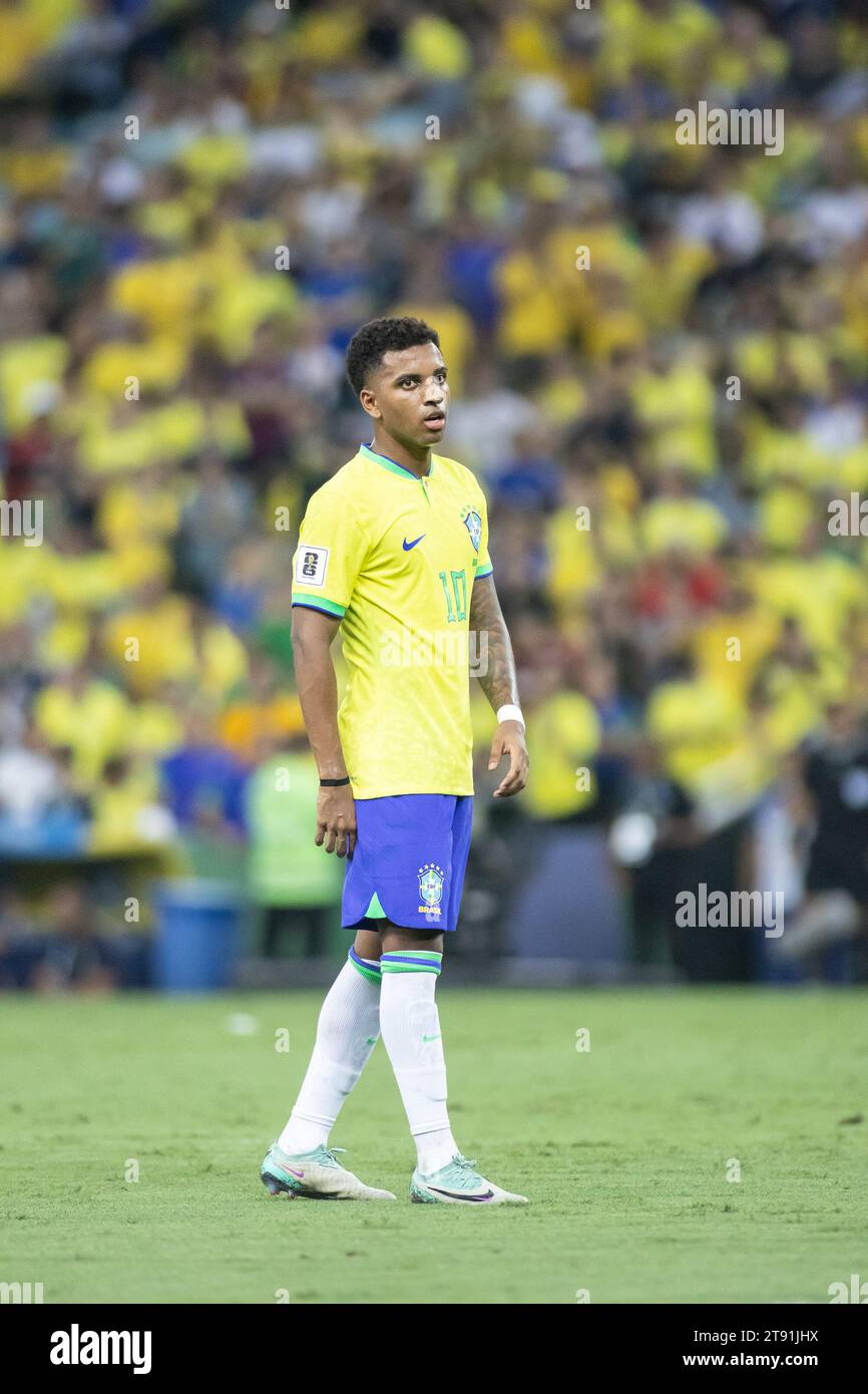 Rio De Janeiro, Brazil. 21st Nov, 2023. RIO DE JANEIRO, BRAZIL - NOVEMBER 21: Rodrygo of Brazil looks on during a match between Brazil and Argentina as part of 2026 FIFA World Cup South American Qualification at Maracana Stadium on November 21, 2023 in Rio de Janeiro, Brazil. (Photo by Wanderson Oliveira/PxImages) Credit: Px Images/Alamy Live News Stock Photo