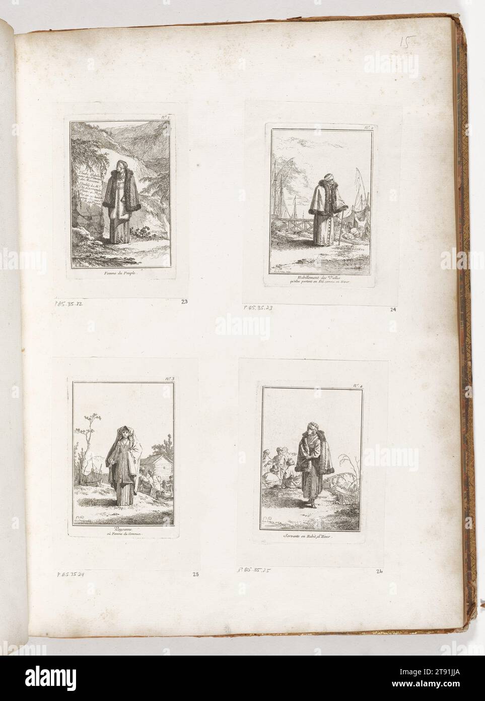 Servant in Winter Clothing, 1764, Jean-Baptiste Le Prince, French, 1734 - 1781, 5 x 3 1/2 in. (12.7 x 8.89 cm) (image)5 3/8 x 3 15/16 in. (13.65 x 10 cm) (plate)7 1/8 x 5 1/8 in. (18.1 x 13.02 cm) (sheet), Etching, France, 18th century Stock Photo