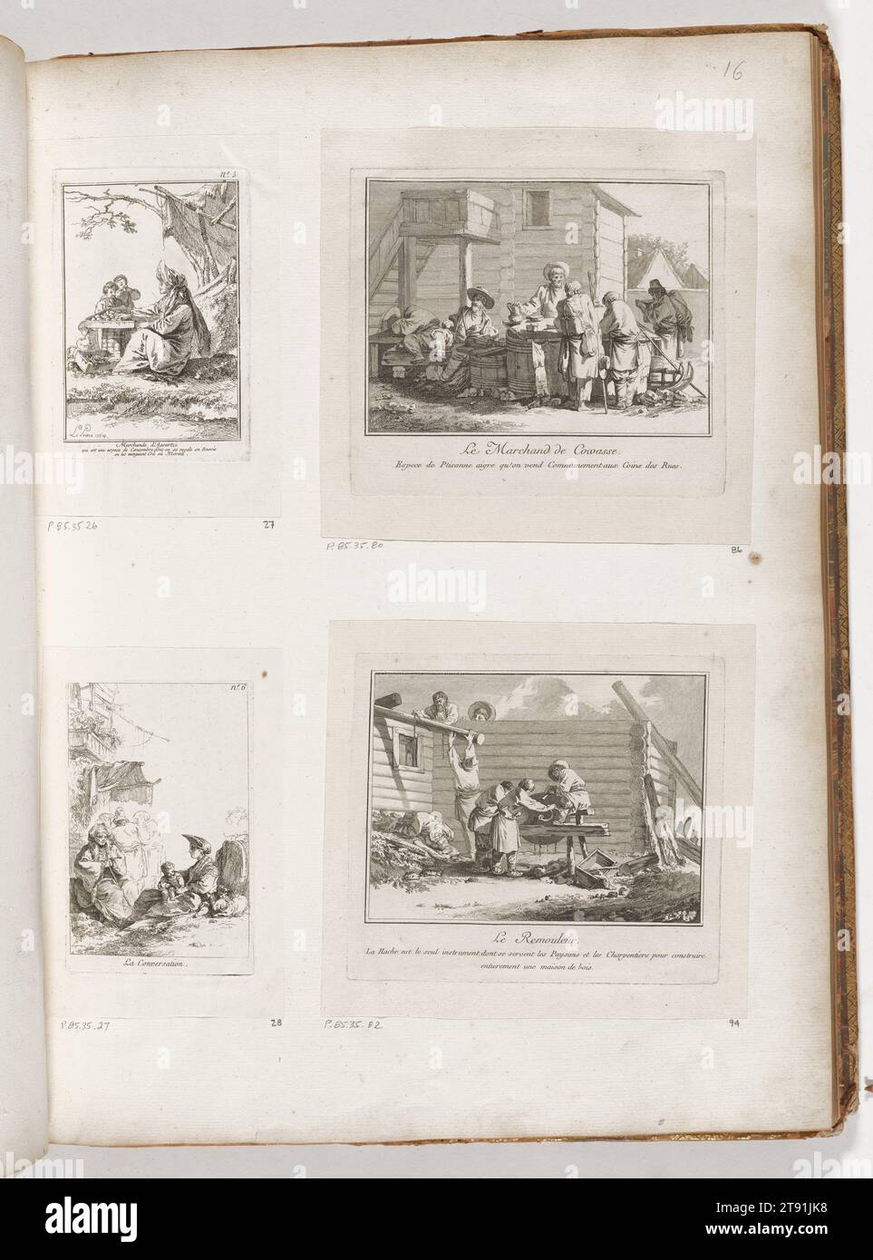 Russian Women Conversing, 1763, Jean-Baptiste Le Prince, French, 1734 - 1781, 5 1/4 x 3 1/2 in. (13.34 x 8.89 cm) (image)5 11/16 x 3 11/16 in. (14.45 x 9.37 cm) (plate)7 1/8 x 4 1/4 in. (18.1 x 10.8 cm) (sheet), Etching, France, 18th century Stock Photo
