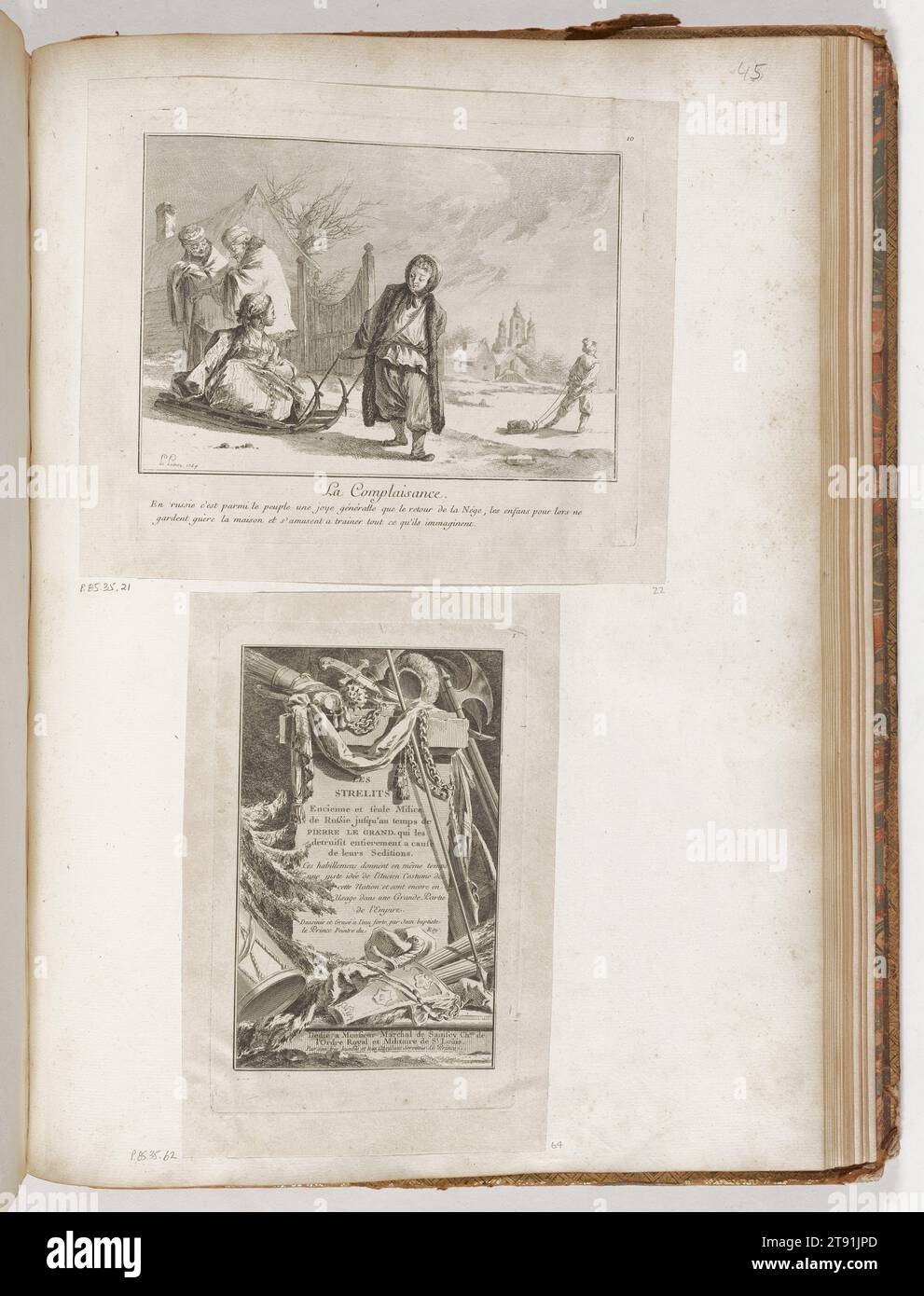 Title Page for 'Les Strelits', 1764, Jean-Baptiste Le Prince, French, 1734 - 1781, 7 7/8 x 4 7/8 in. (20 x 12.38 cm) (image)9 x 5 11/16 in. (22.86 x 14.45 cm) (plate)10 1/2 x 6 7/8 in. (26.67 x 17.46 cm) (sheet), Etching, France, 18th century Stock Photo