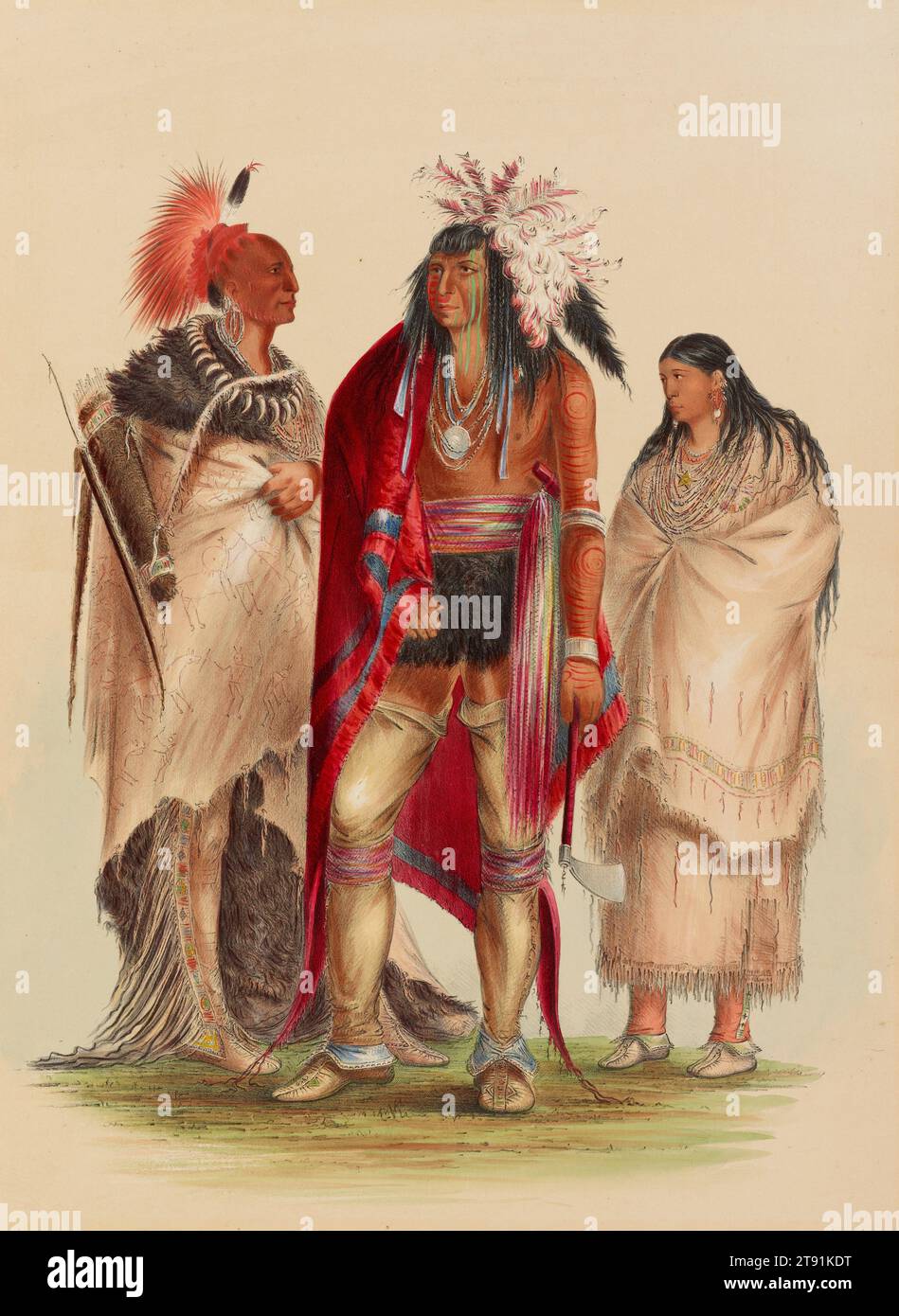 Group of North American Indians from Life, 1844, George Catlin; Printer: Day & Haghe, London, American, 1796 - 1872, 17 11/16 x 13 in. (44.93 x 33.02 cm) (image, sheet), Hand-colored lithograph, United States, 19th century Stock Photo