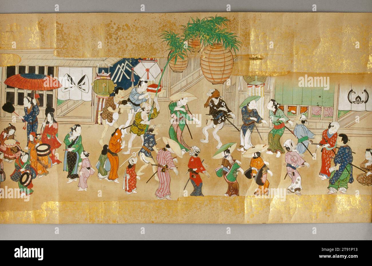 Activities of the Twelve Months, part 2 of a pair, late 17th - early 18th century, Unknown Japanese, 13 x 36 1/4 in. (33 x 92 cm) (image)13 x 378 3/4 in. (33 x 962 cm) (mount), Ink, color, and gold on paper, Japan, Nikuhitsu ukiyo-e Stock Photo