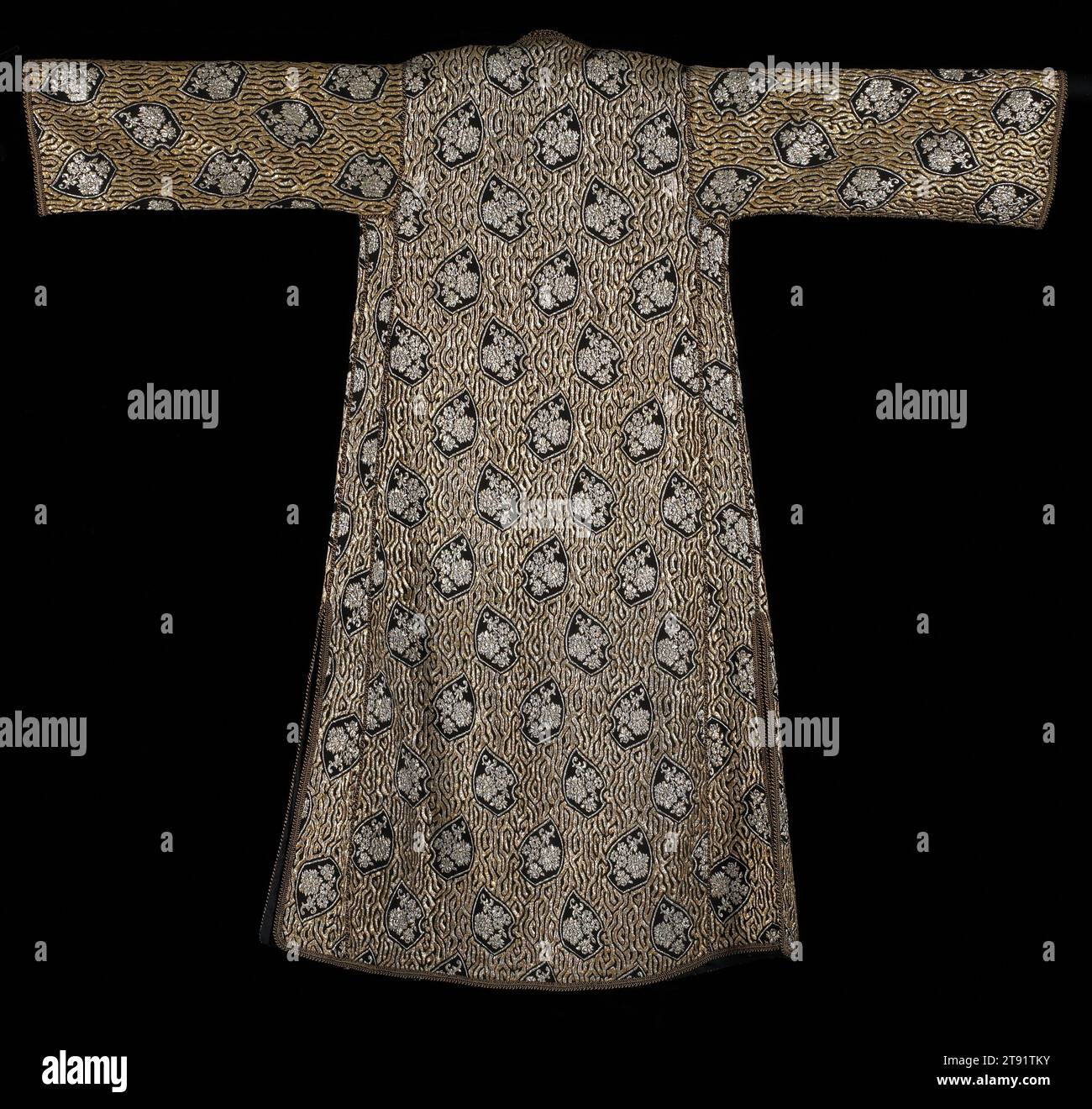 Caftan, 1960-1970, 58 1/2 x 63 1/4 in. (148.59 x 160.66 cm) (including sleeve length), Rayon, synthetic and metallic therads, Morocco, 20th century Stock Photo