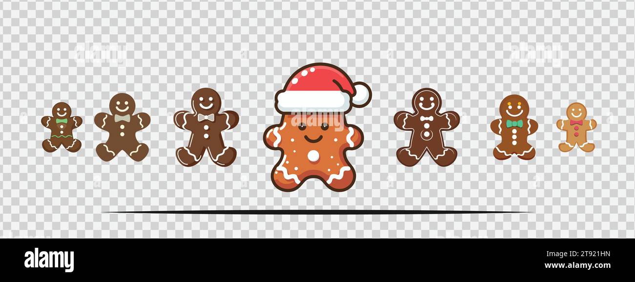set of Christmas Vector Gingerbread Man Isolated Collection Stock Vector