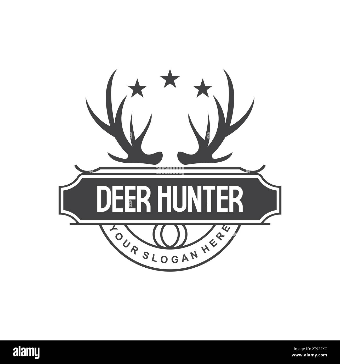 Deer Logo, Deer Hunter Vector, Forest Animal Design, Deer Antlers Retro Vintage Symbol Design Icon Stock Vector